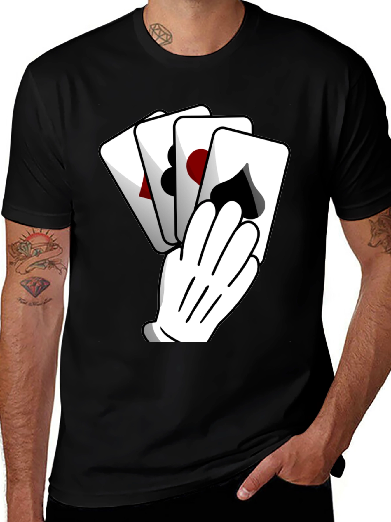 Playing Card Hand Black Graphic Tee