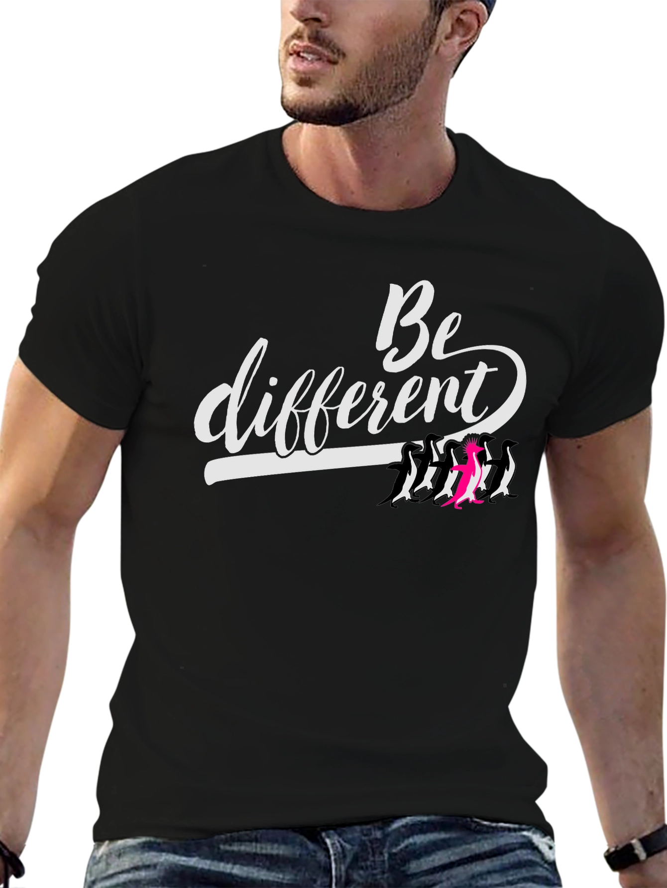 Be Different Graphic Tee - Unique Penguin Design