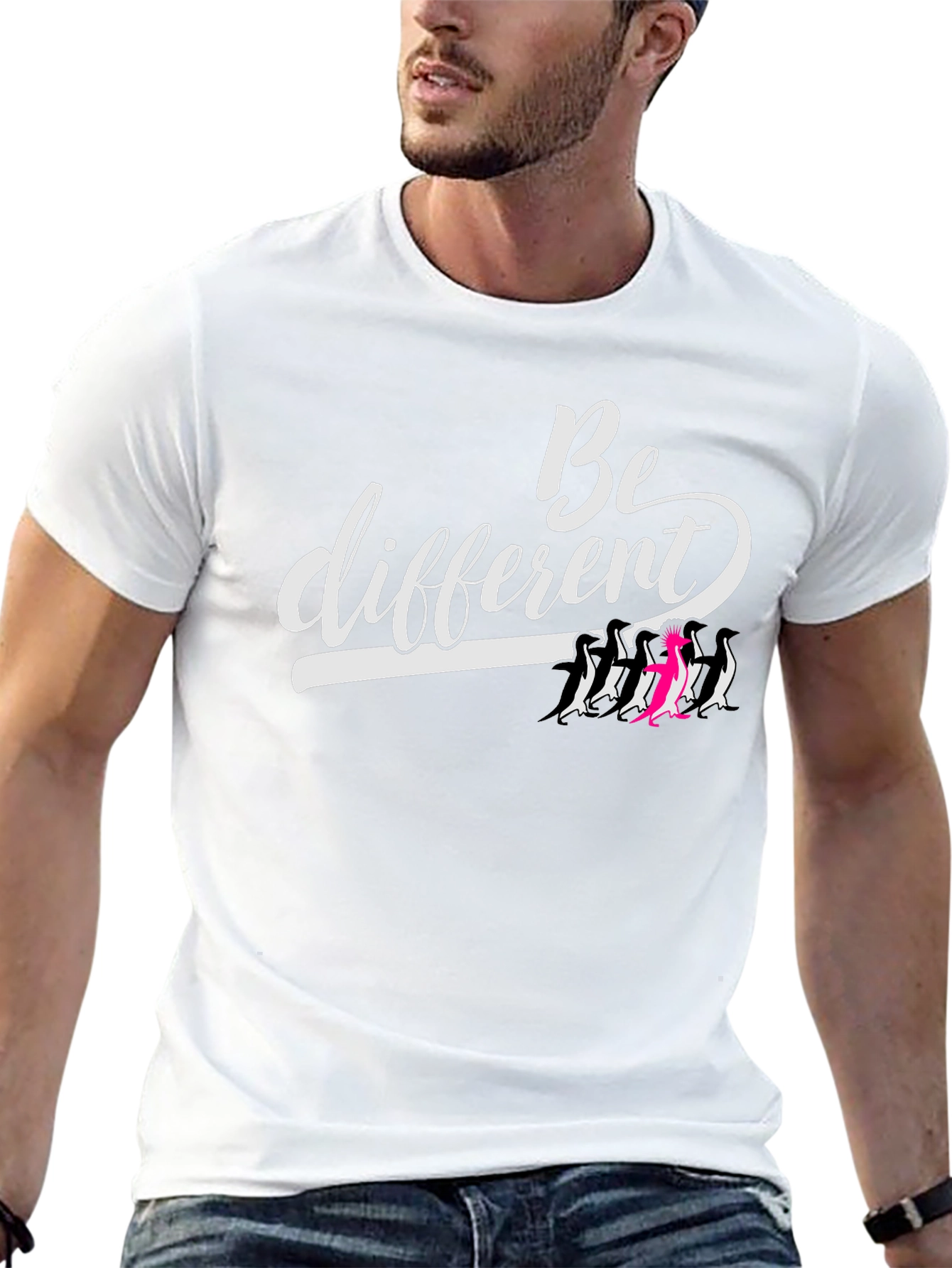 Be Different Graphic Tee - Unique Penguin Design