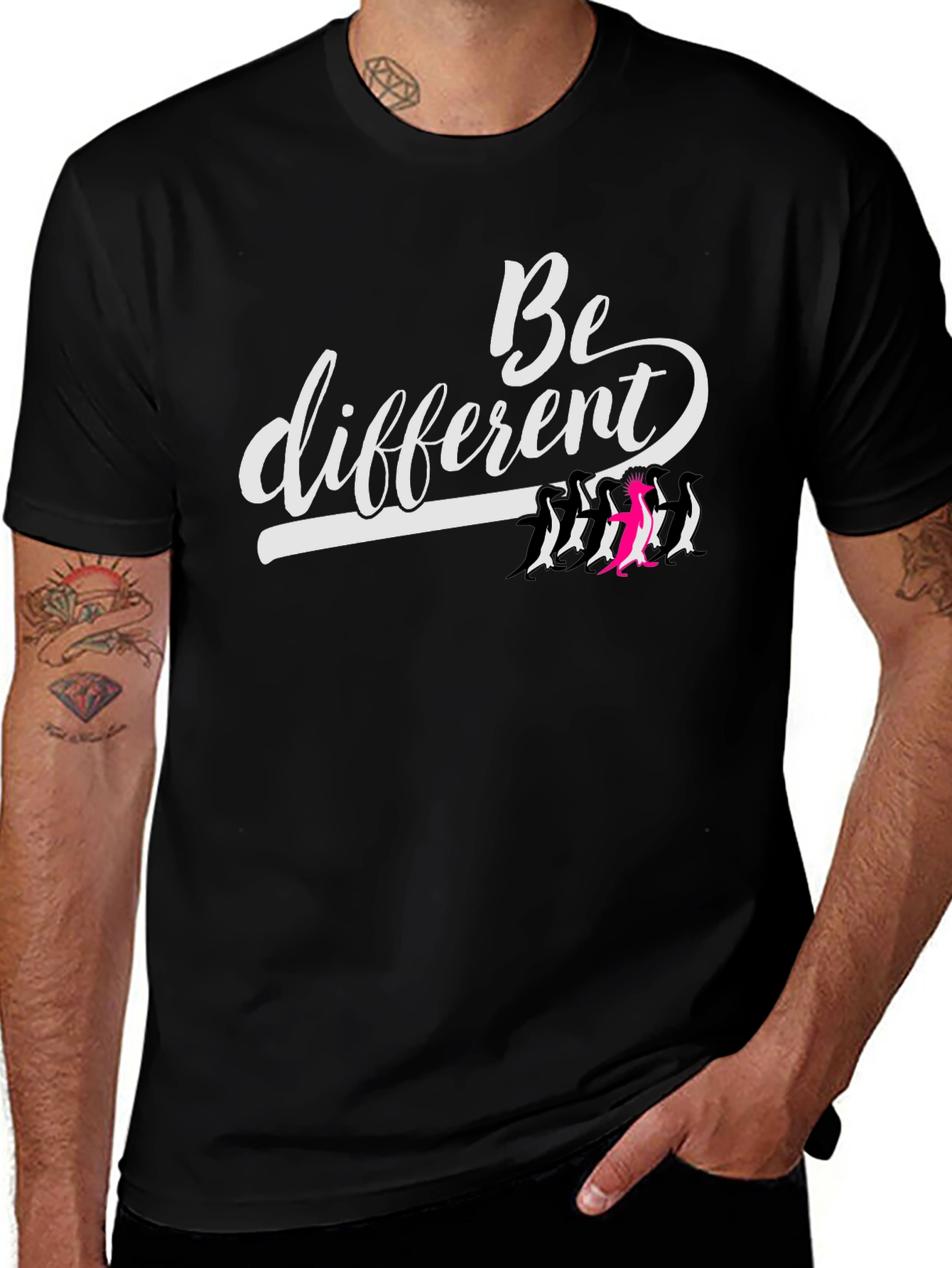 Be Different Graphic Tee - Unique Penguin Design