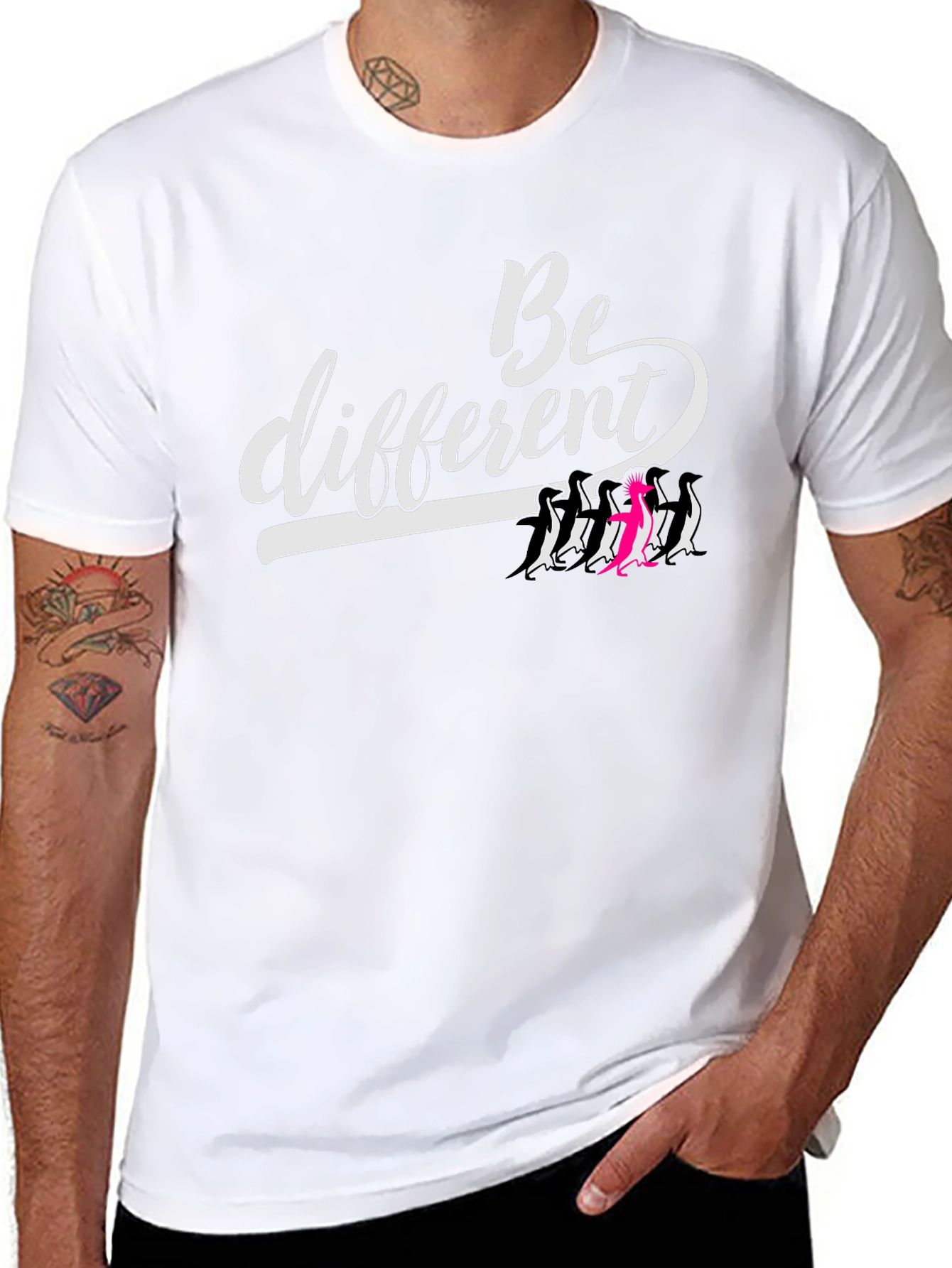 Be Different Graphic Tee - Unique Penguin Design