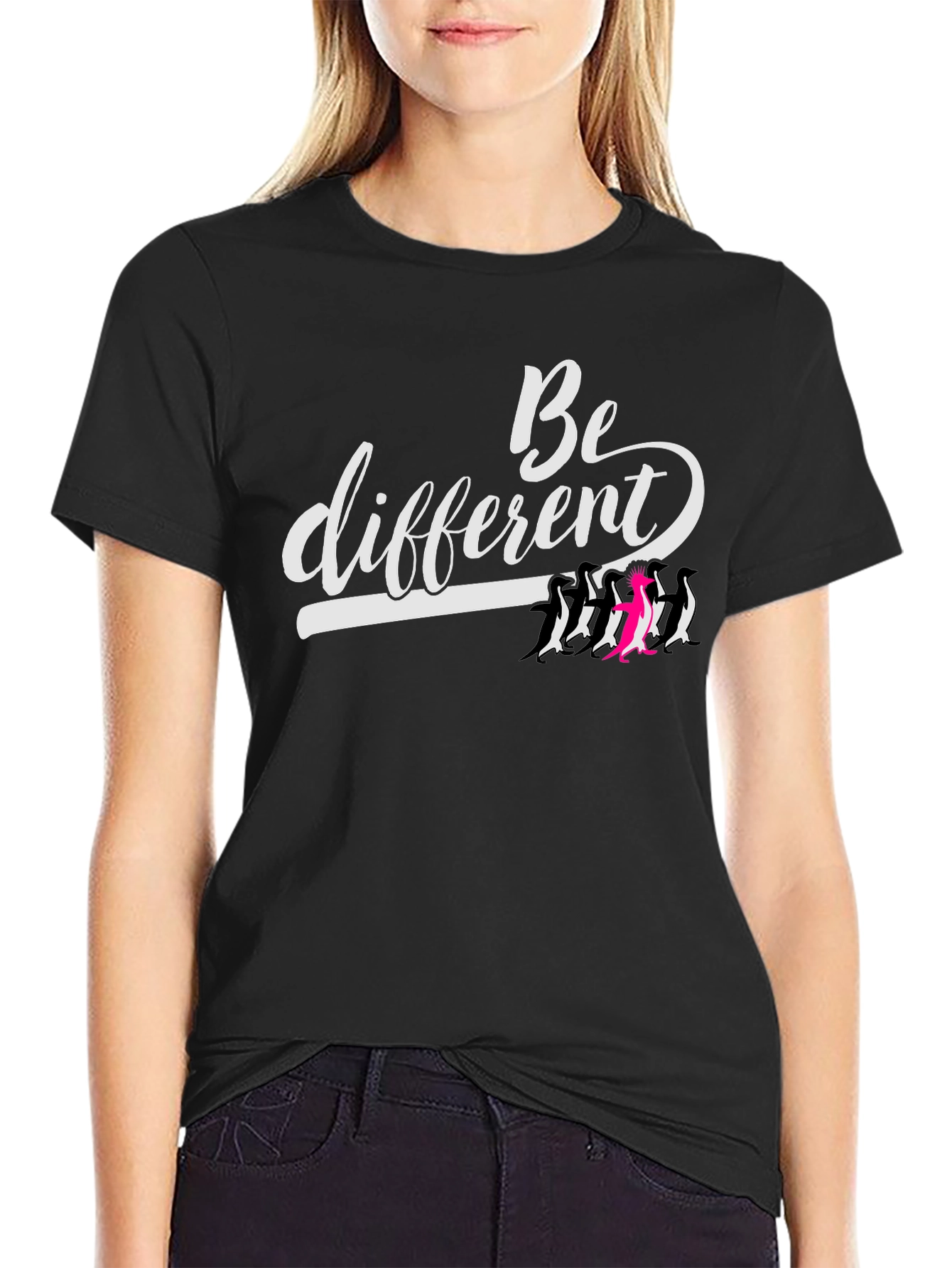 Be Different Graphic Tee - Unique Penguin Design