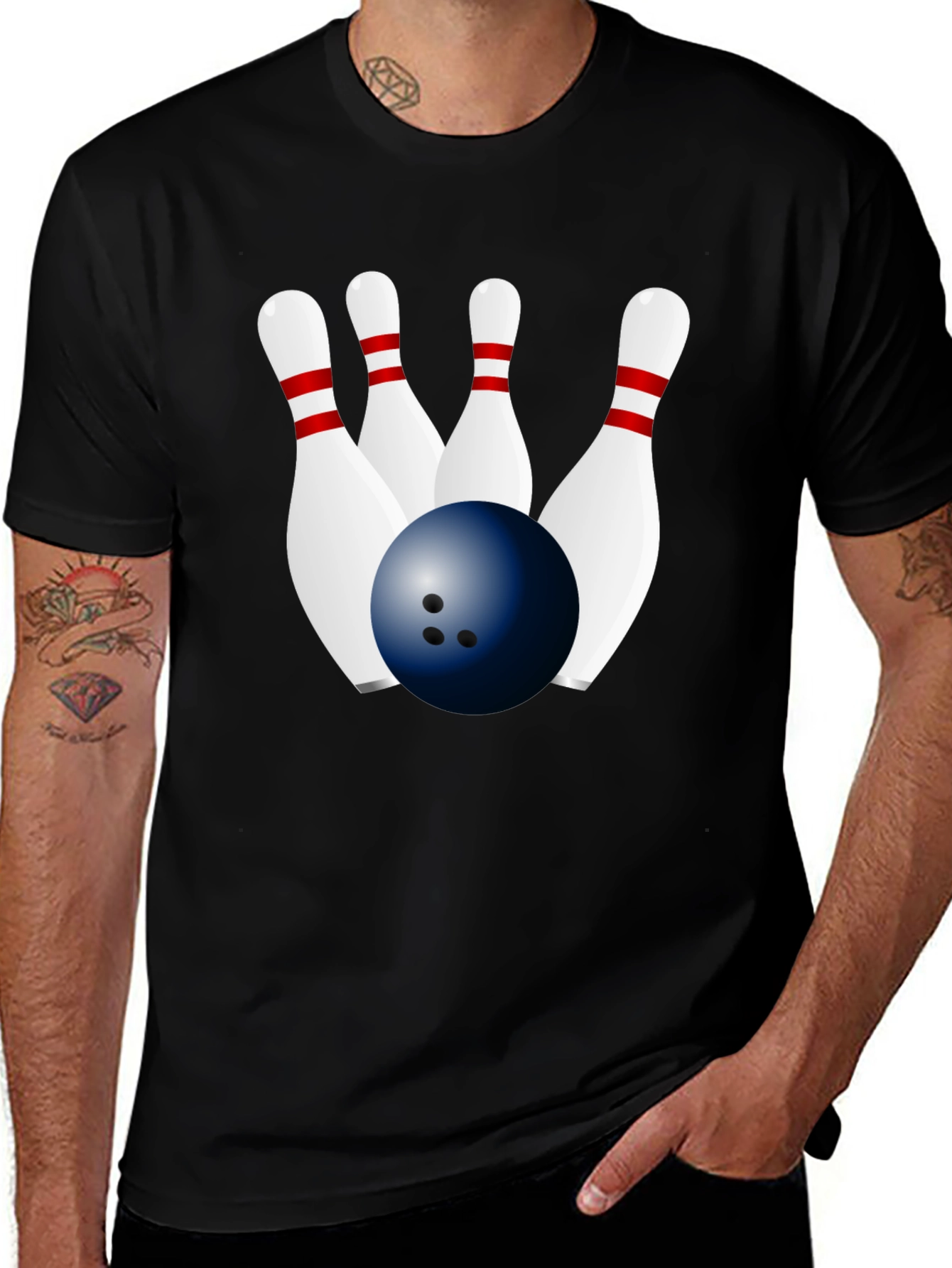 Bowling Ball & Pins Graphic Black T-Shirt