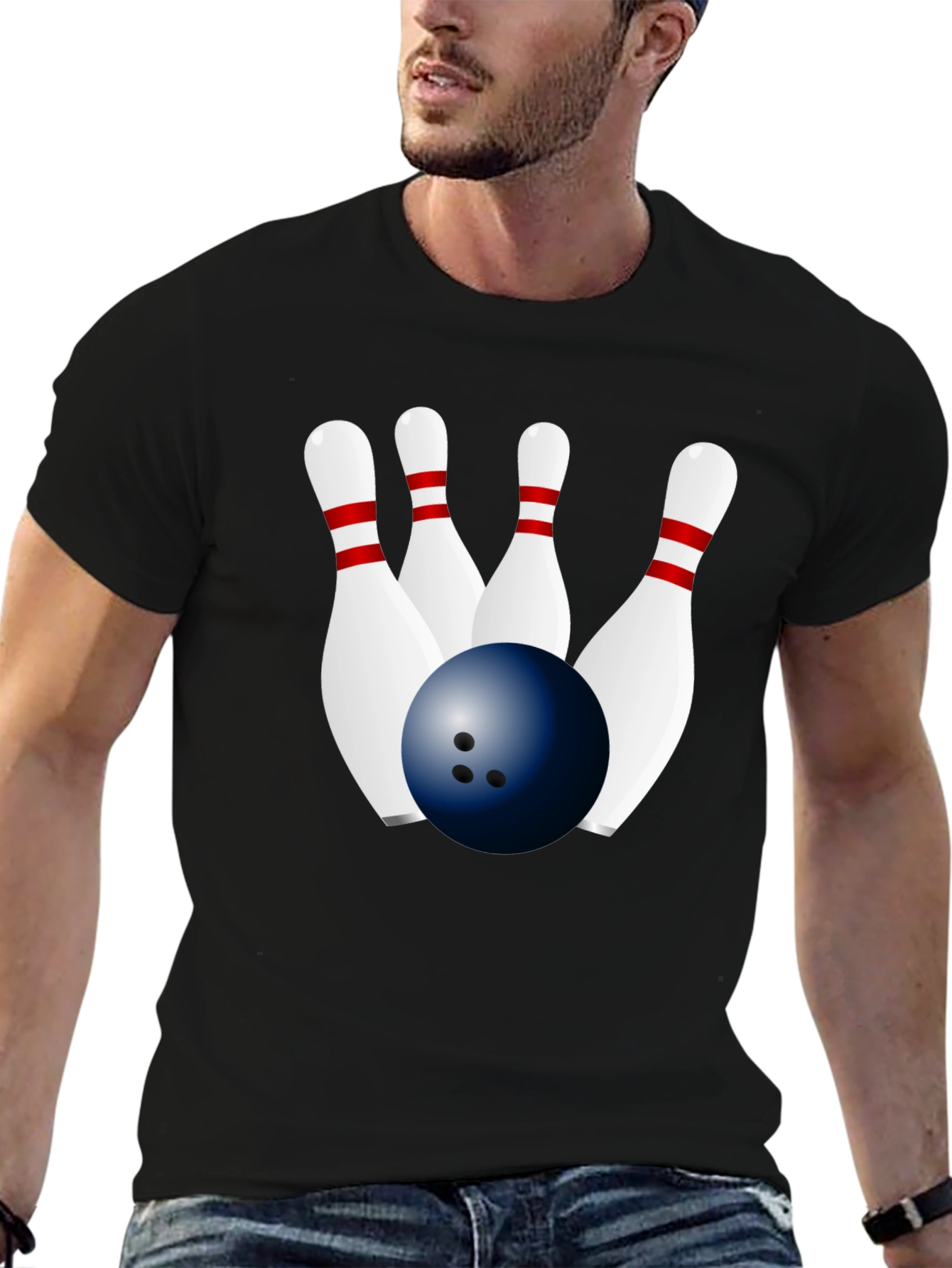 Bowling Ball & Pins Graphic Black T-Shirt