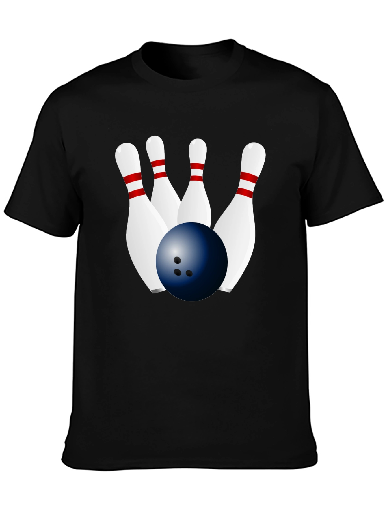 Bowling Ball & Pins Graphic Black T-Shirt