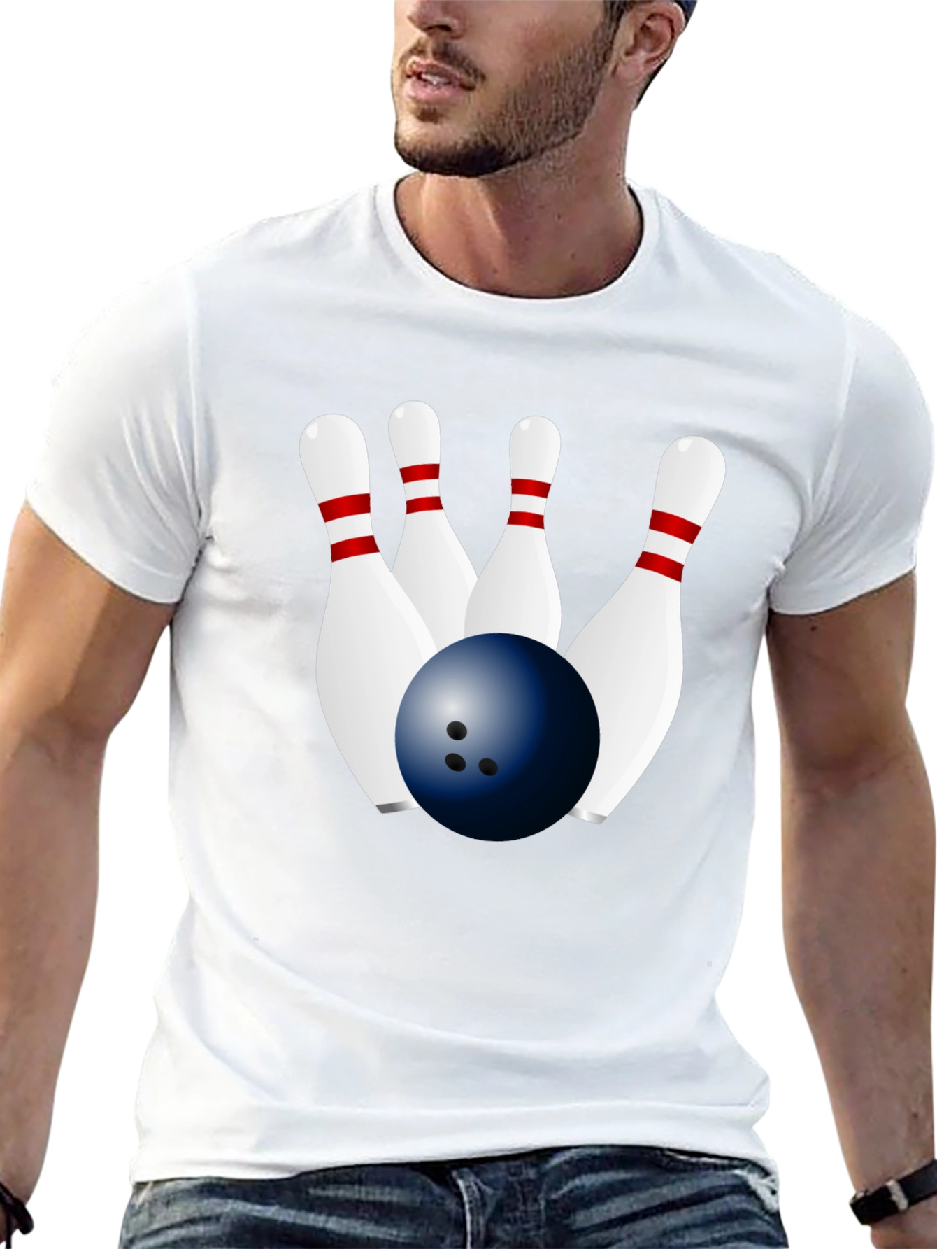 Bowling Ball & Pins Graphic Black T-Shirt
