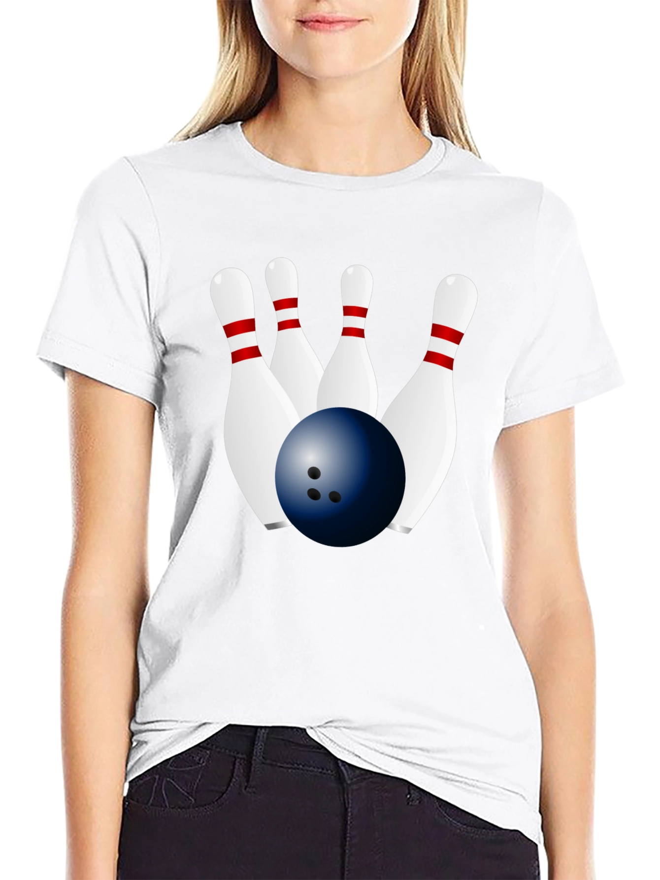 Bowling Ball & Pins Graphic Black T-Shirt
