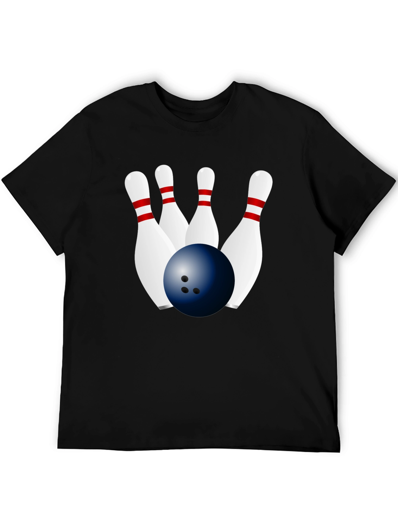Bowling Ball & Pins Graphic Black T-Shirt