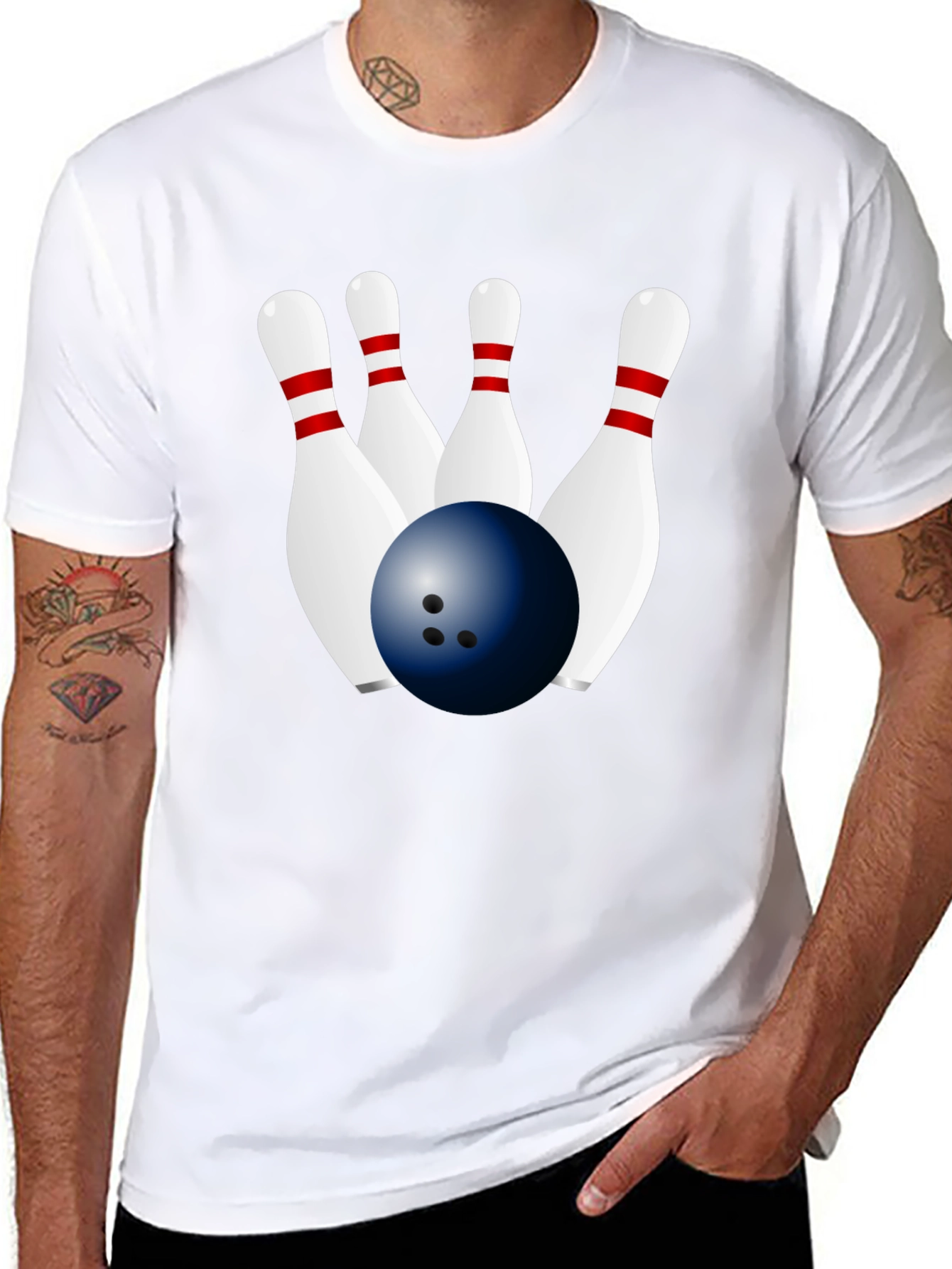 Bowling Ball & Pins Graphic Black T-Shirt
