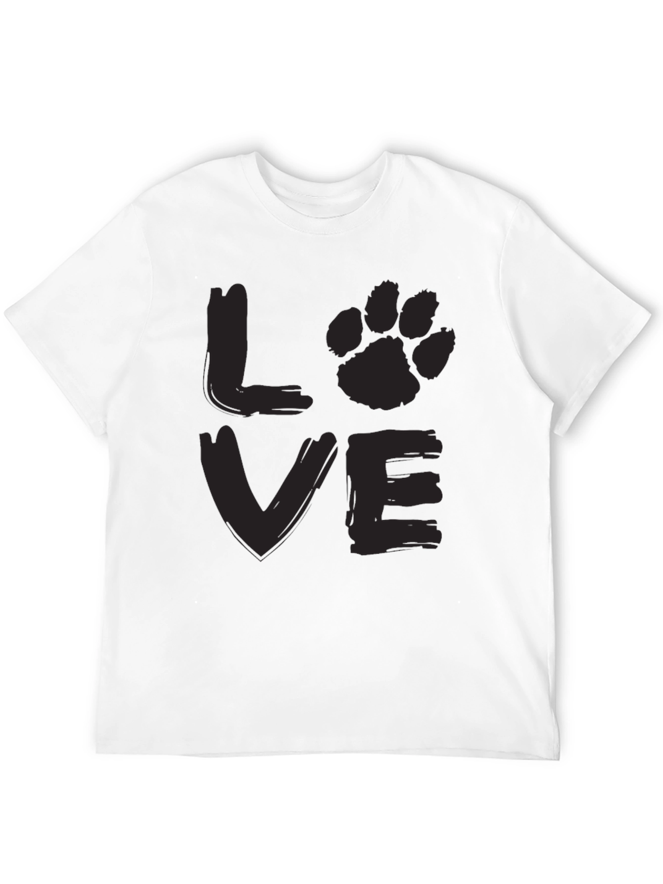 LOVE Dog Paw Print Mens Black Graphic T-Shirt