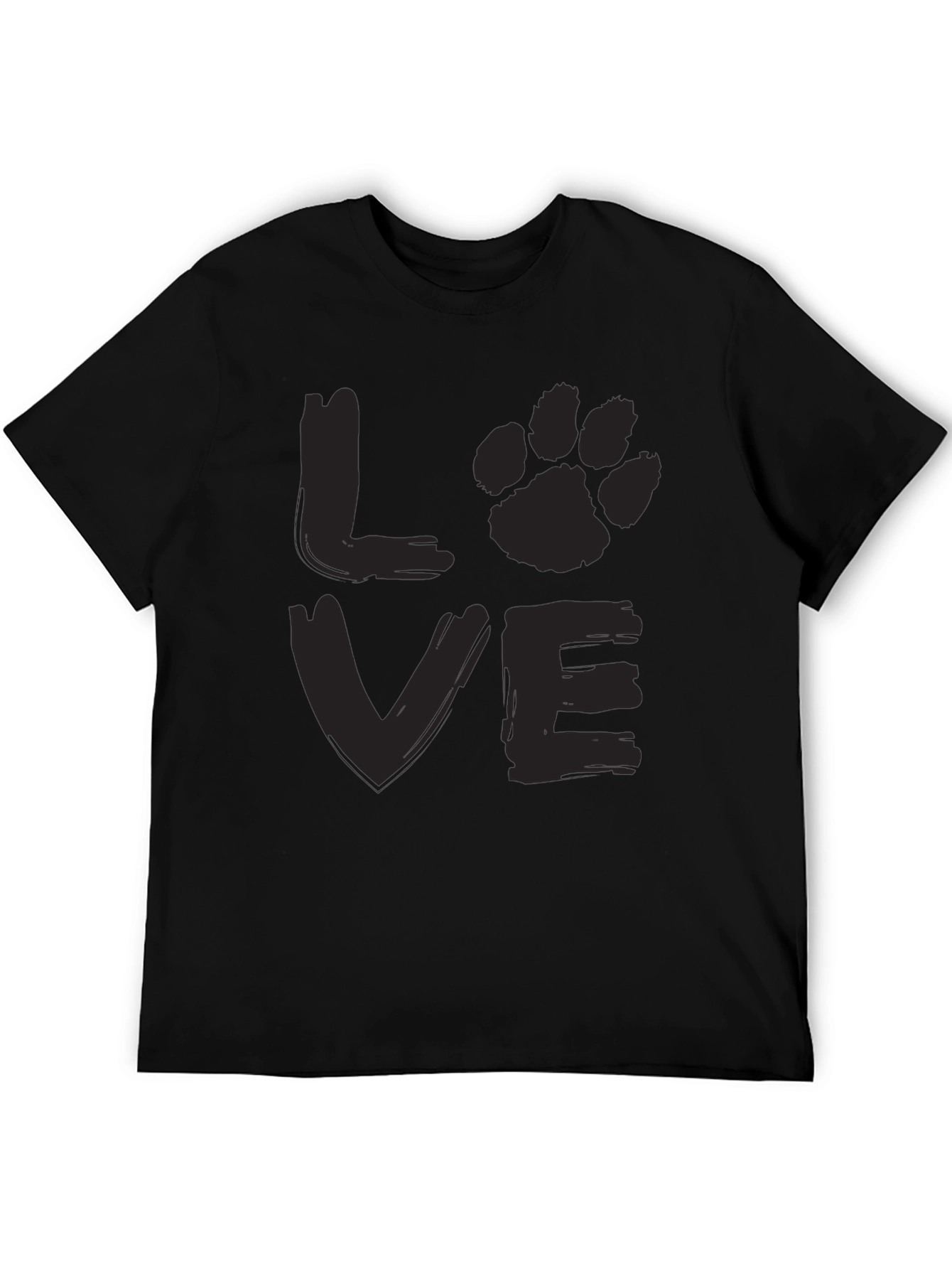 LOVE Dog Paw Print Mens Black Graphic T-Shirt