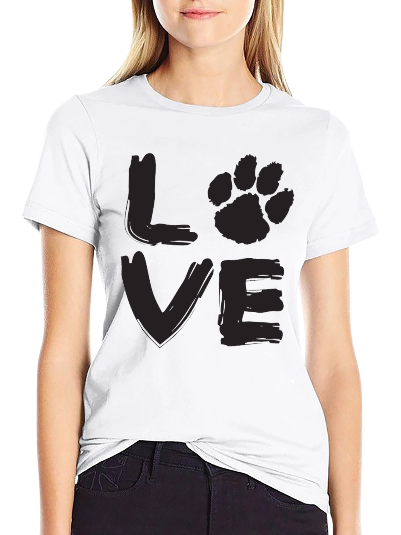 LOVE Dog Paw Print Mens Black Graphic T-Shirt
