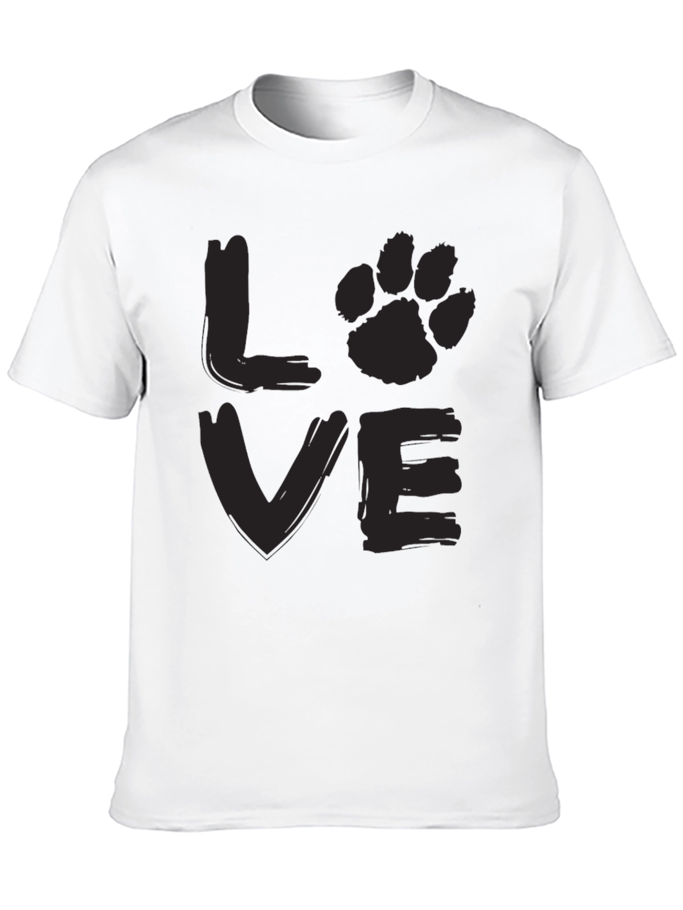 LOVE Dog Paw Print Mens Black Graphic T-Shirt