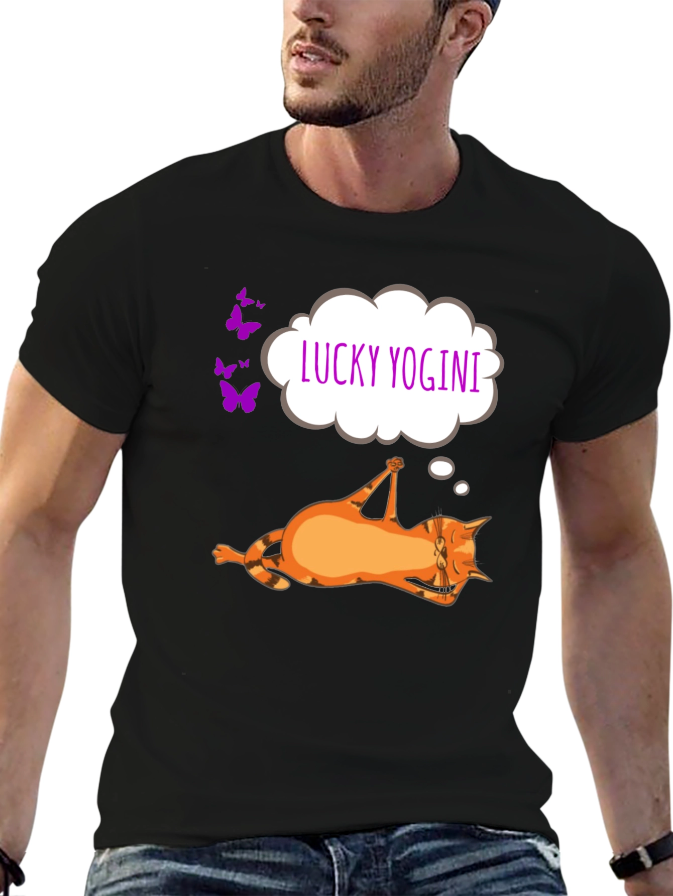 Lucky Yogini Cat T-Shirt - Funny Yoga Lover Tee