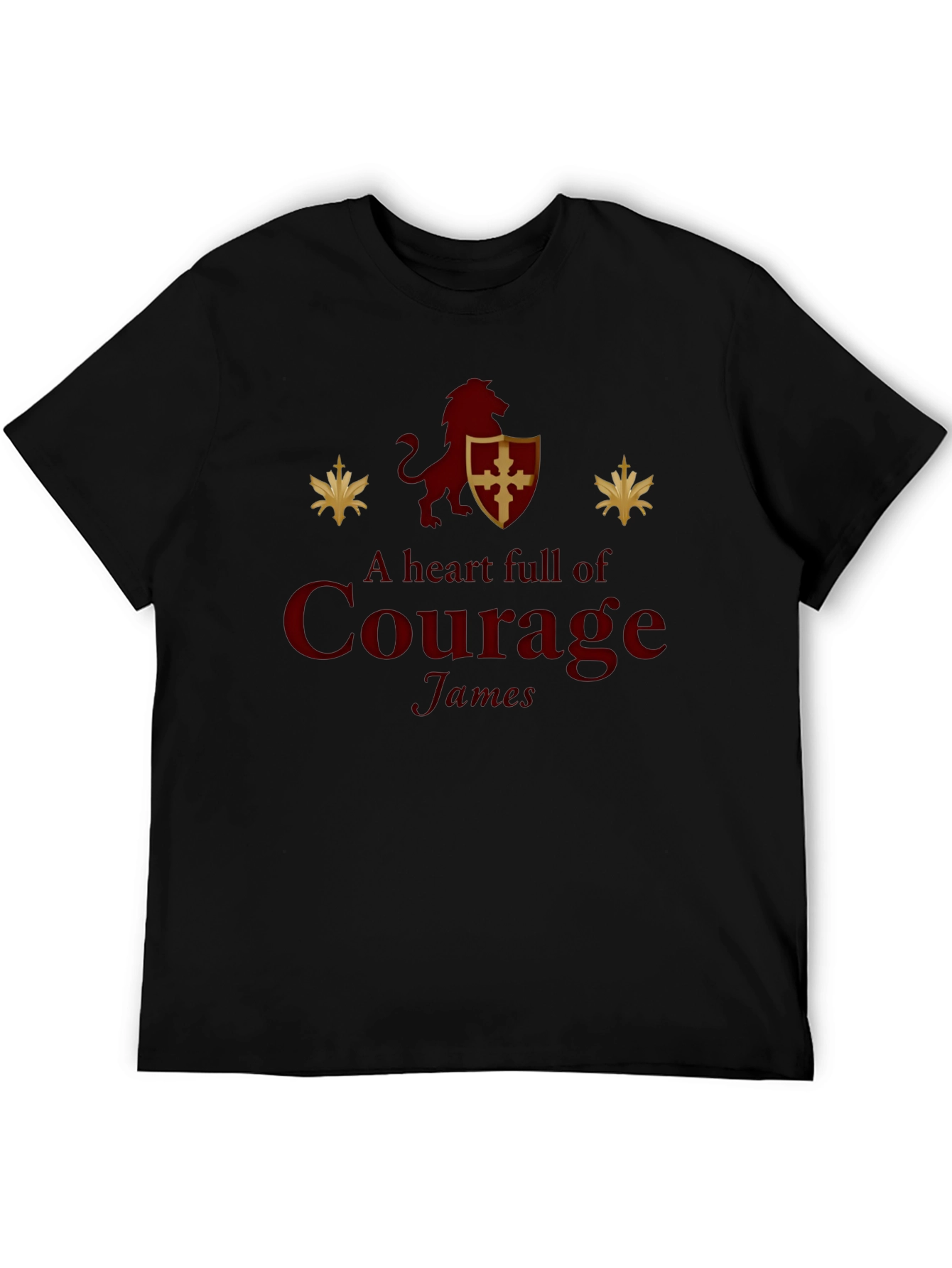 A Heart Full of Courage Lion Shield Black T-Shirt