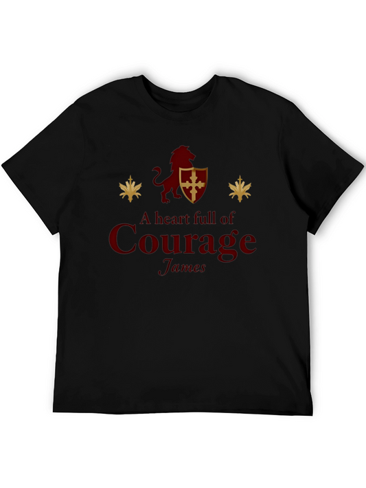 A Heart Full of Courage Lion Shield Black T-Shirt