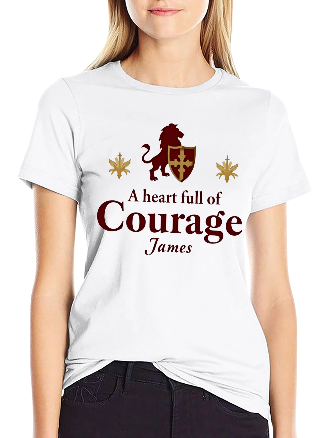 A Heart Full of Courage Lion Shield Black T-Shirt