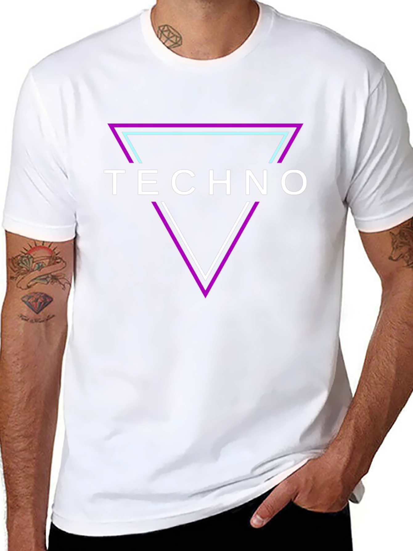 Techno Triangle Graphic Tee - Black Cotton T-Shirt