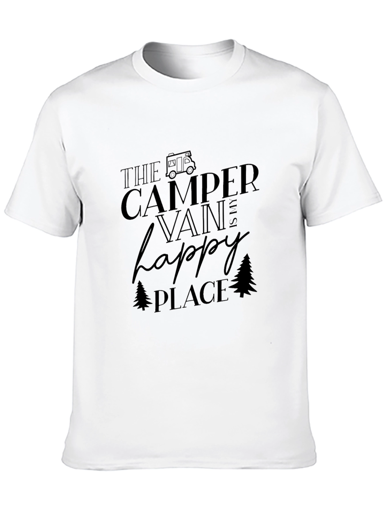 Camper Van Happy Place T-Shirt - Black Camping Tee