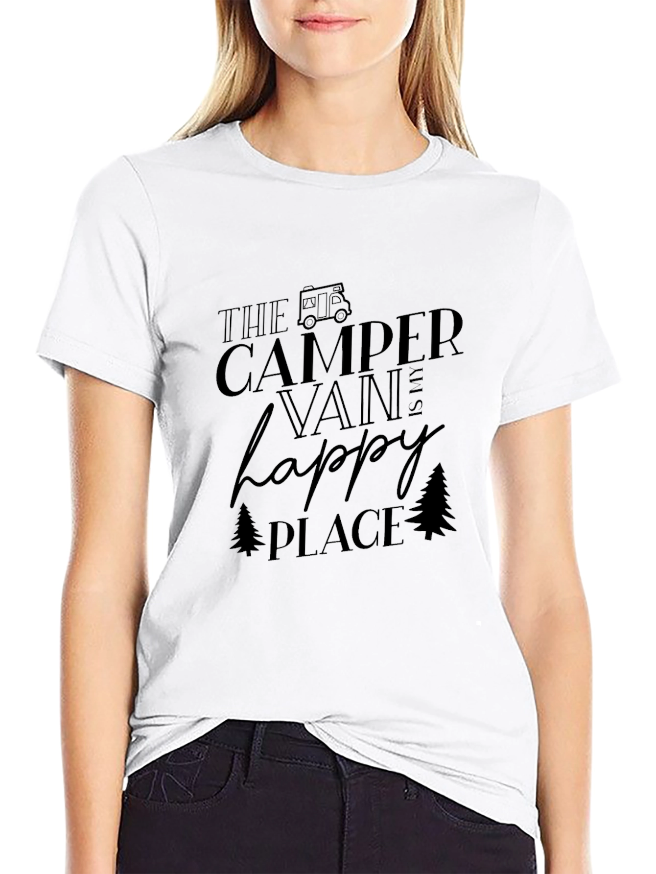 Camper Van Happy Place T-Shirt - Black Camping Tee