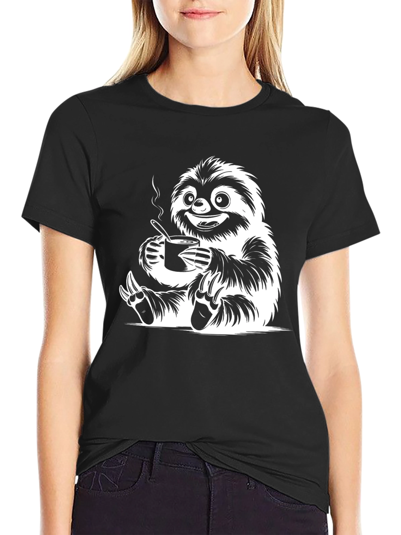 Sloth Coffee Black Graphic Tee