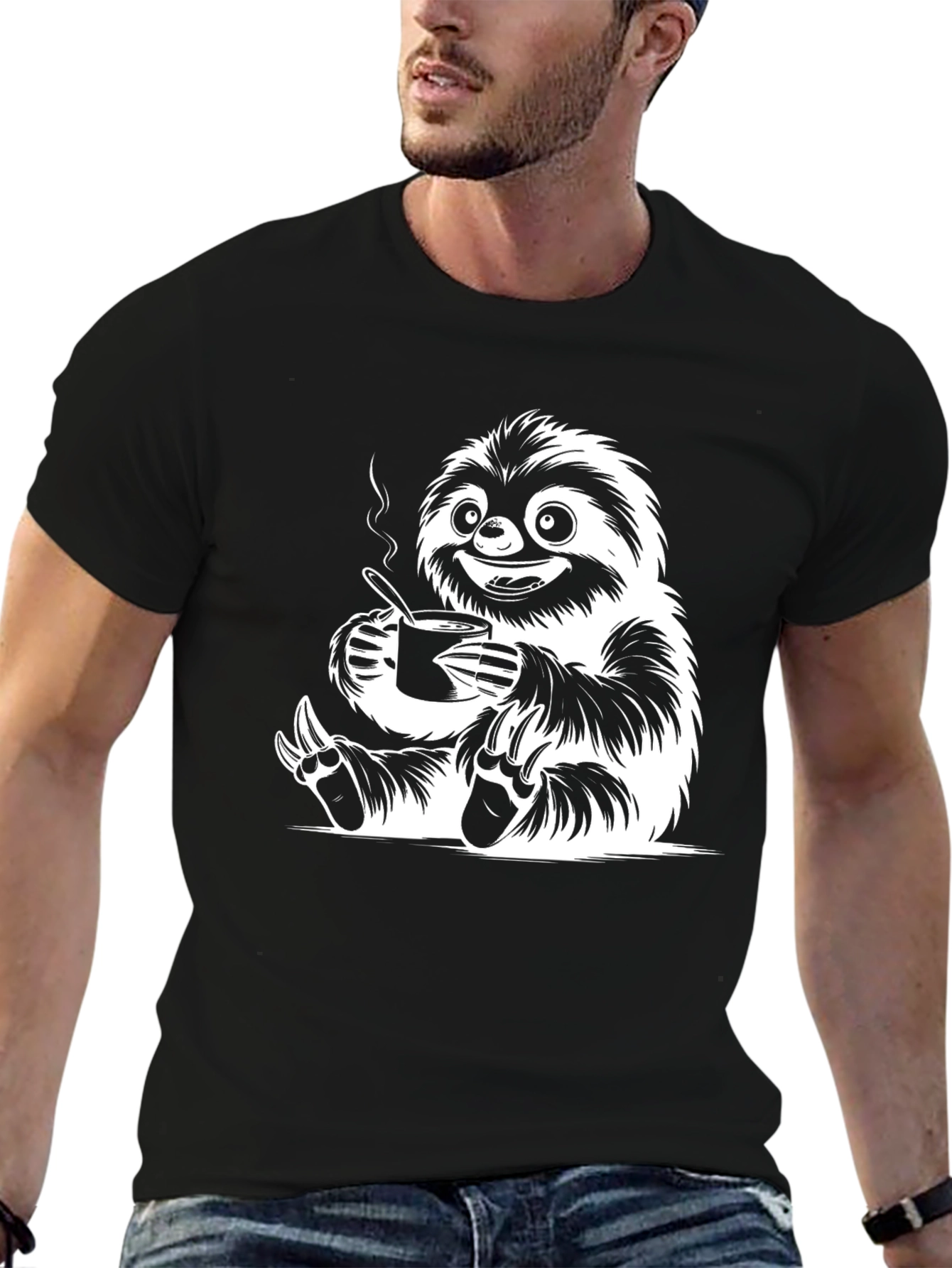 Sloth Coffee Black Graphic Tee