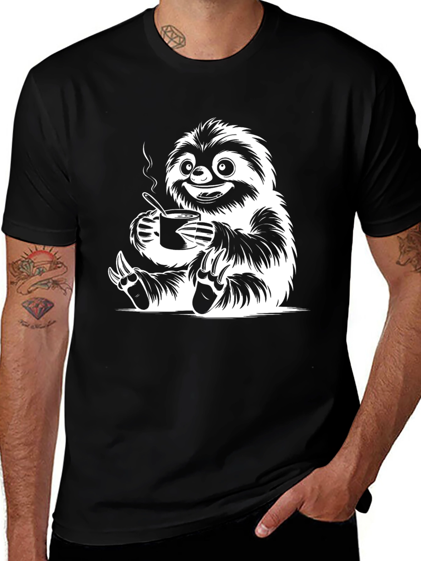 Sloth Coffee Black Graphic Tee