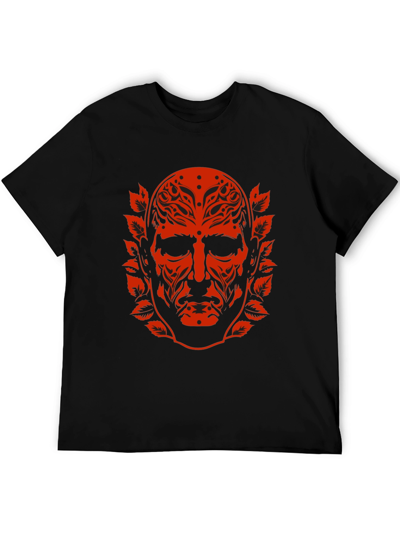 Ornate Red Face Graphic Black T-Shirt