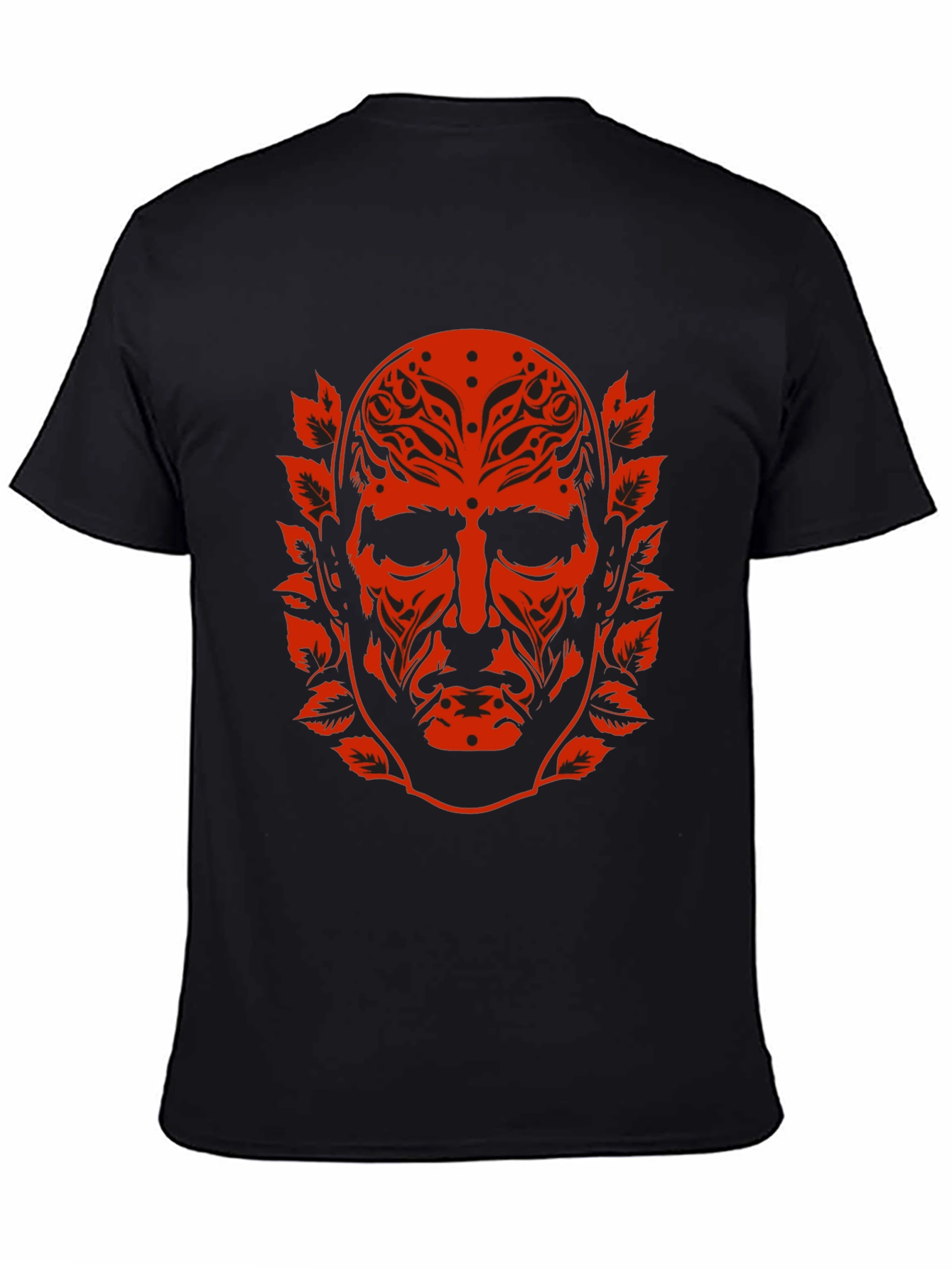 Ornate Red Face Graphic Black T-Shirt