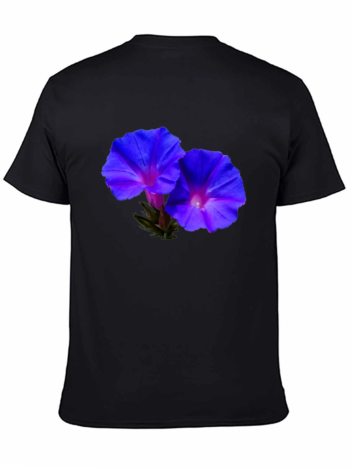 Floral Morning Glory Print Black T-Shirt
