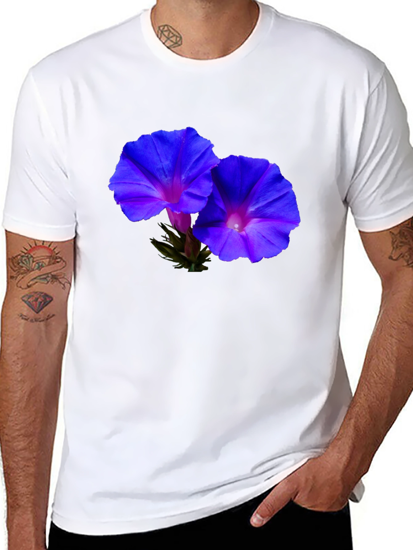 Floral Morning Glory Print Black T-Shirt