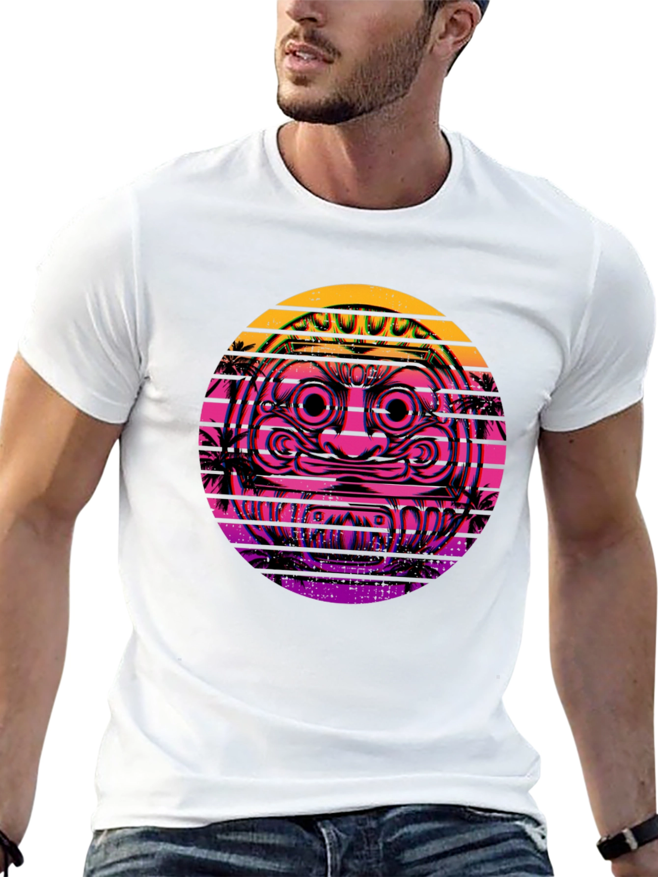 Retro Vaporwave Daruma Doll Graphic Tee