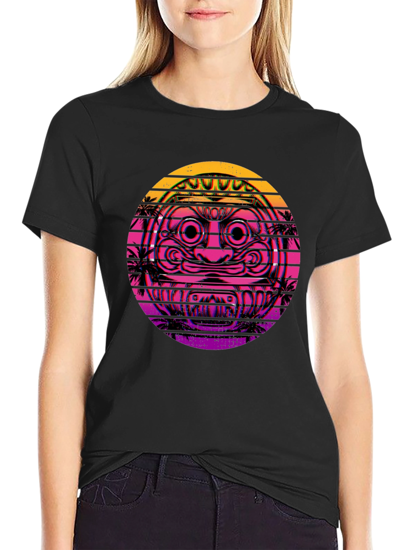 Retro Vaporwave Daruma Doll Graphic Tee