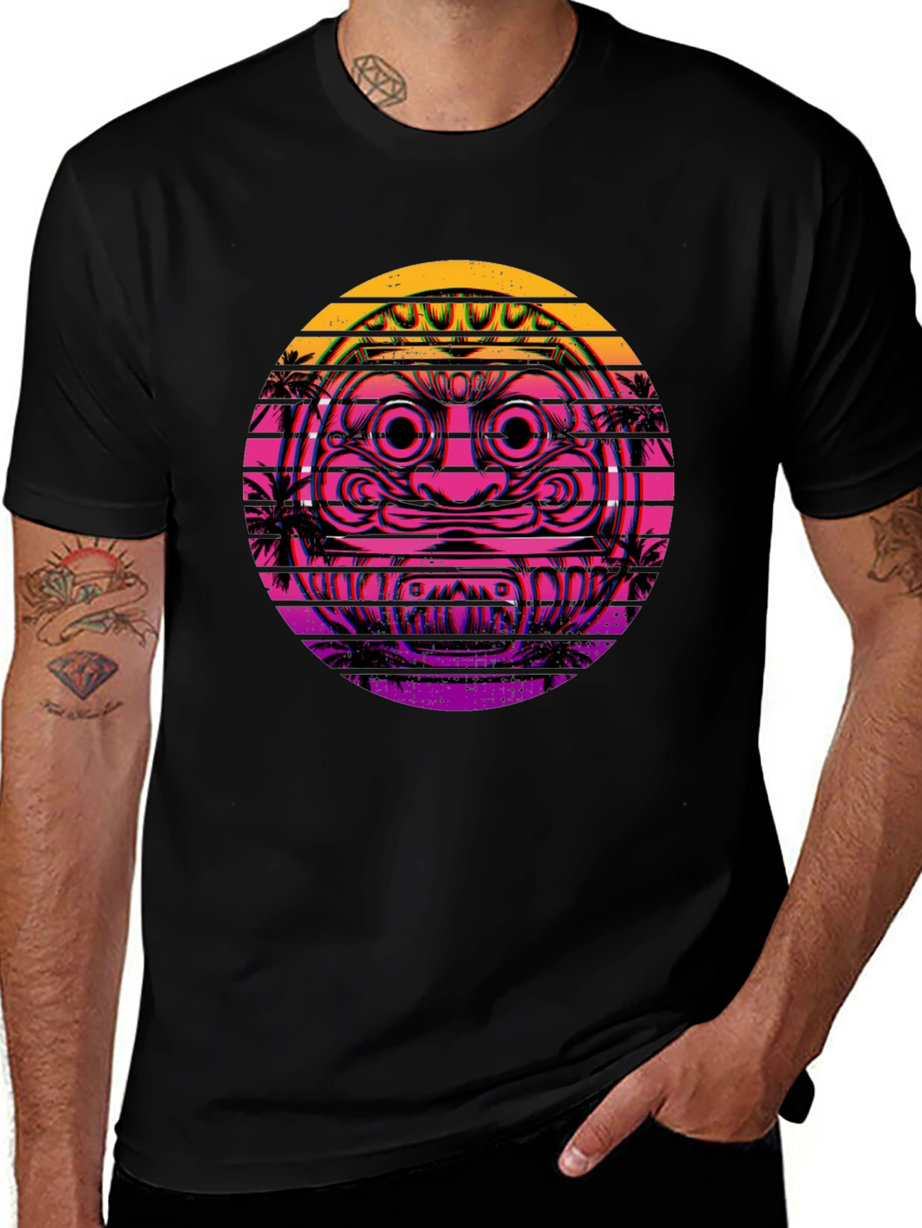 Retro Vaporwave Daruma Doll Graphic Tee