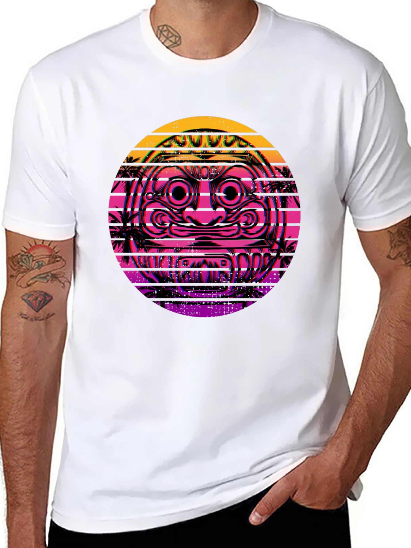 Retro Vaporwave Daruma Doll Graphic Tee