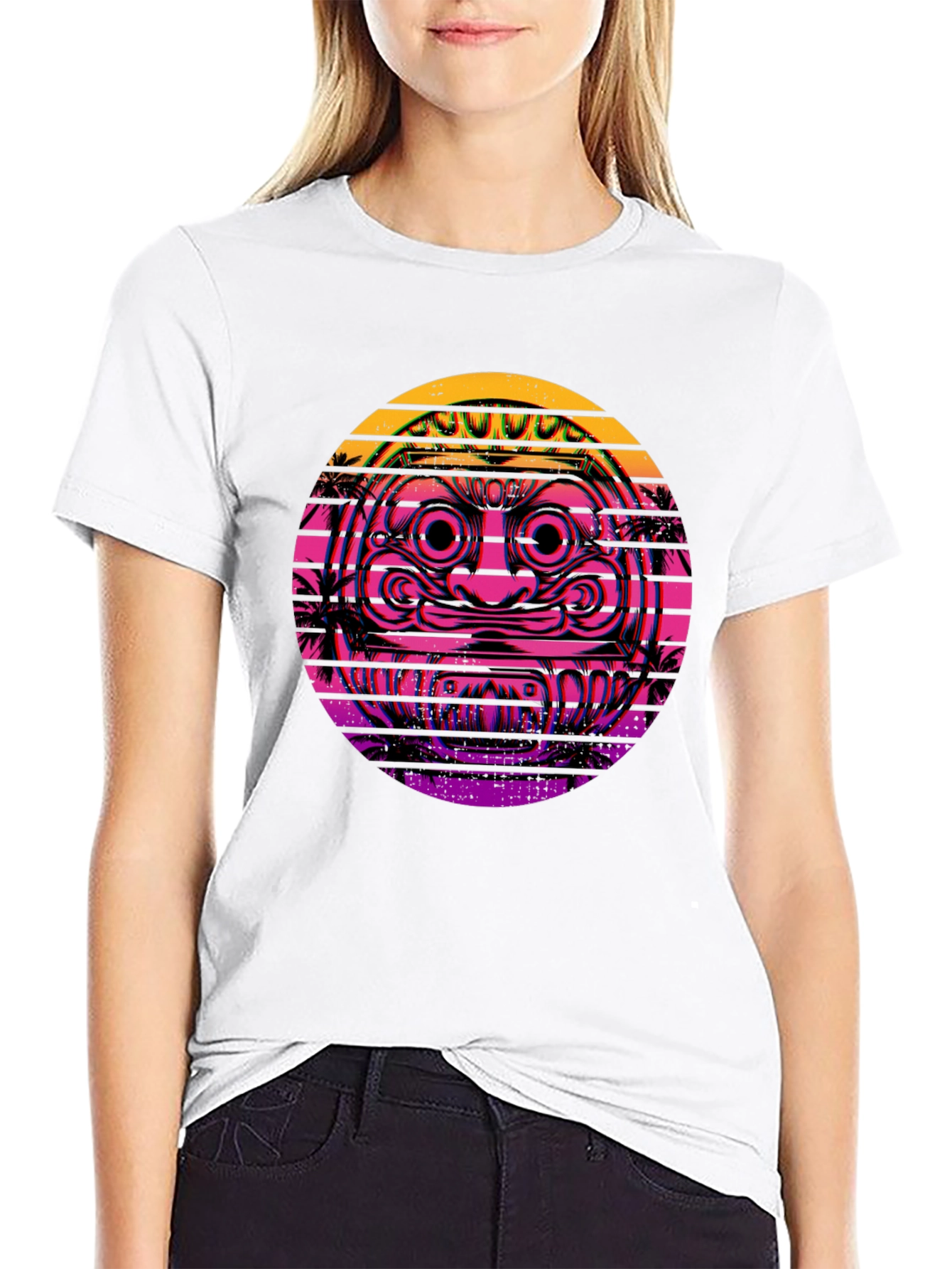 Retro Vaporwave Daruma Doll Graphic Tee
