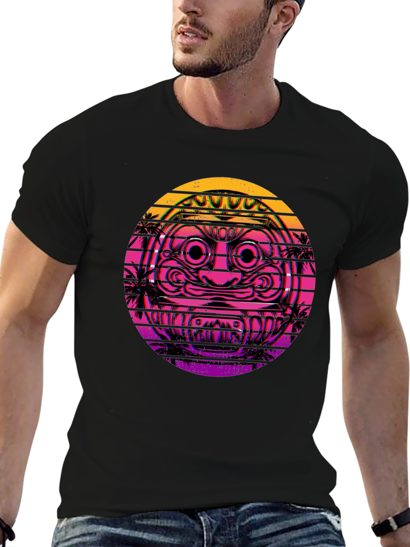 Retro Vaporwave Daruma Doll Graphic Tee