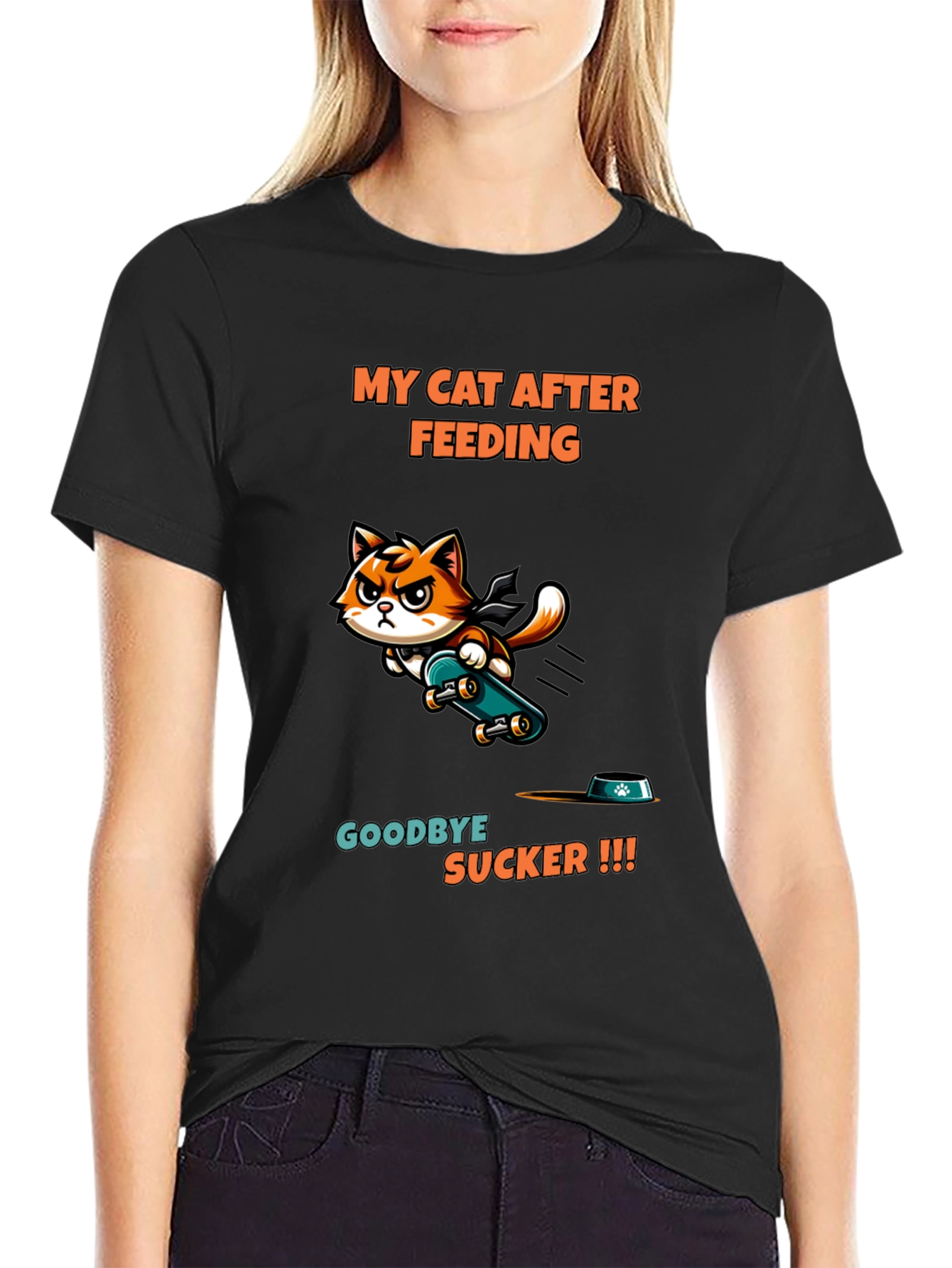My Cat After Feeding Black T-Shirt