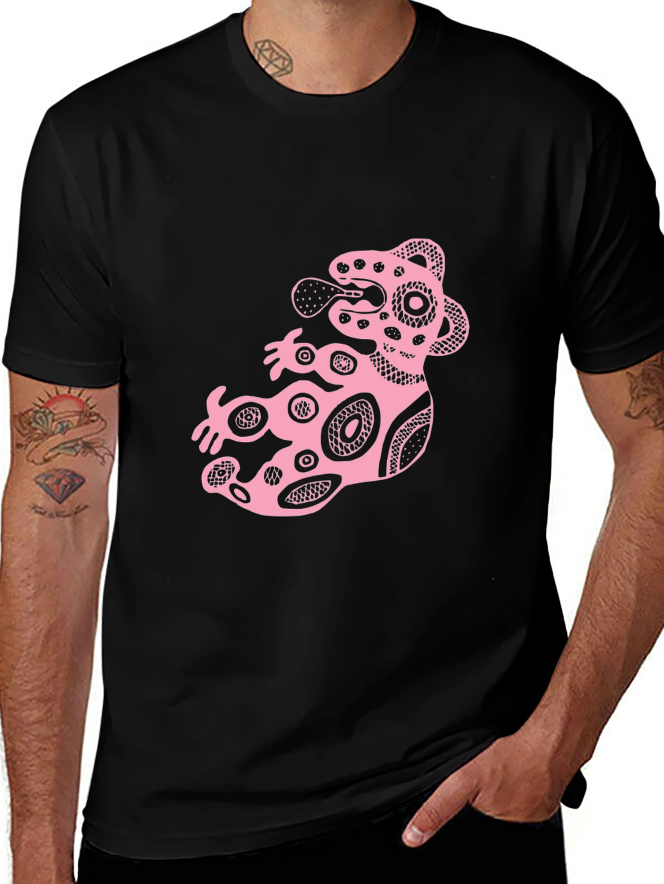Black Graphic Tee - Pink Tribal Creature