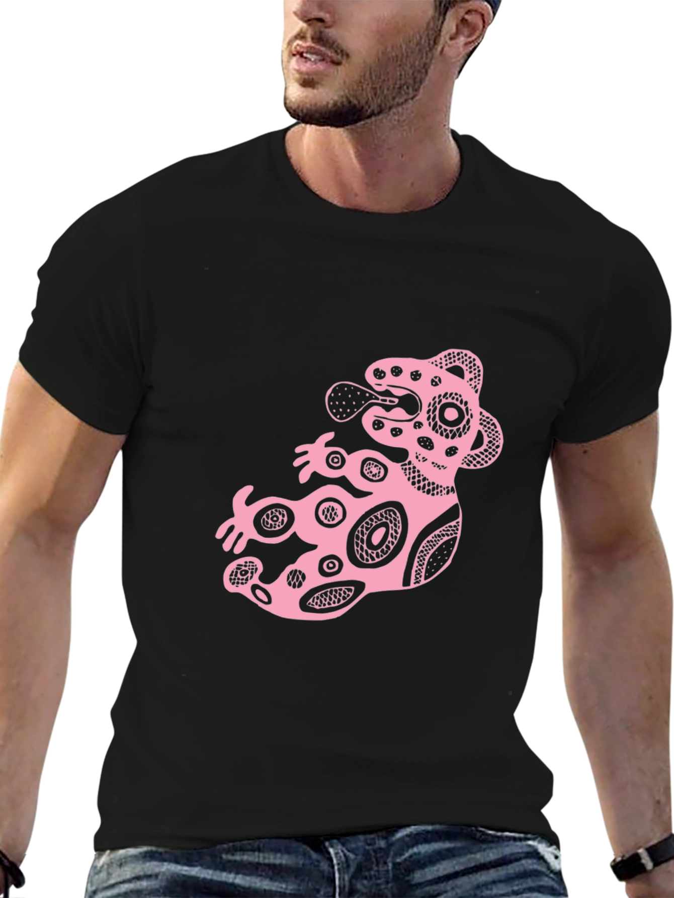 Black Graphic Tee - Pink Tribal Creature