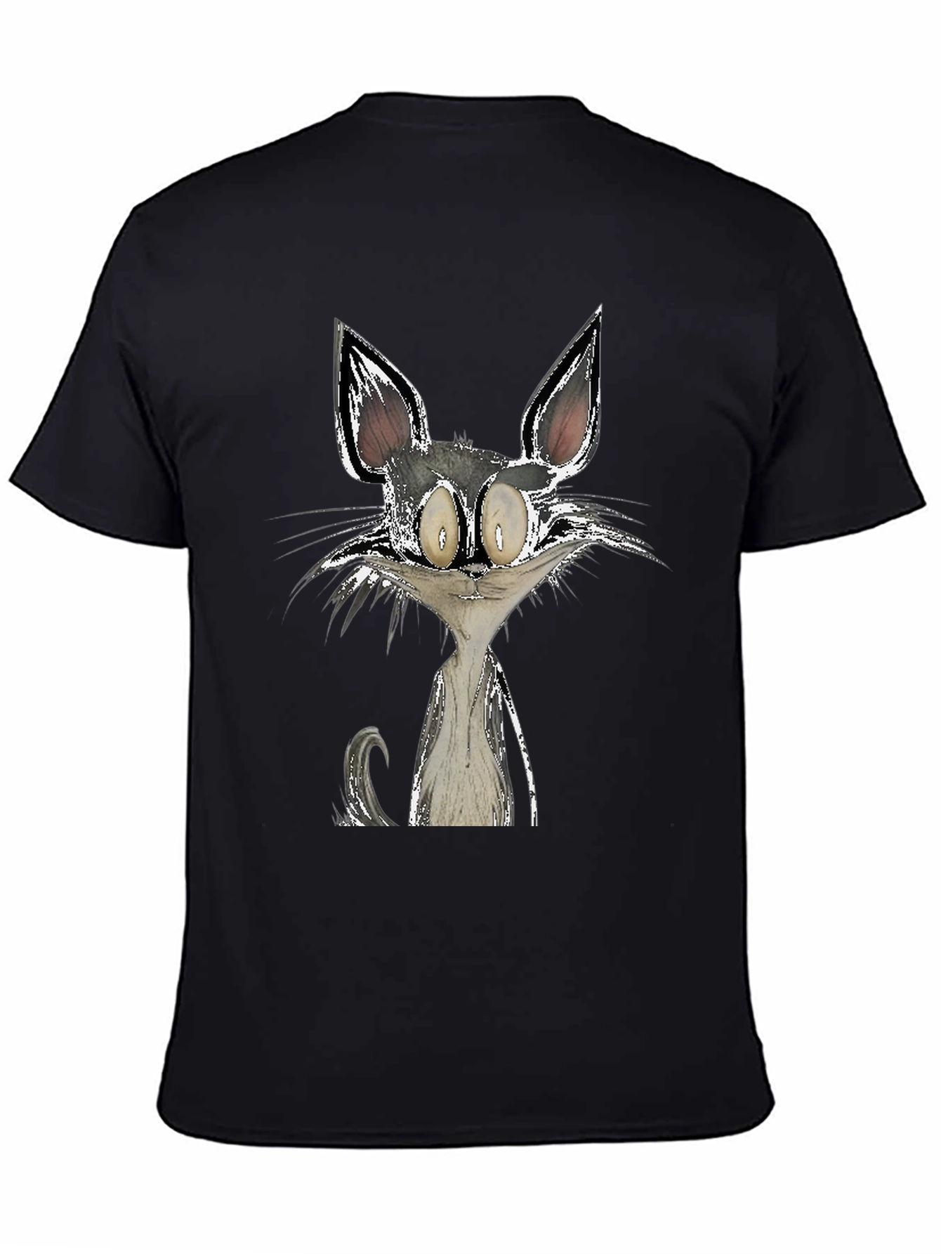 Cartoon Cat Graphic Black T-Shirt
