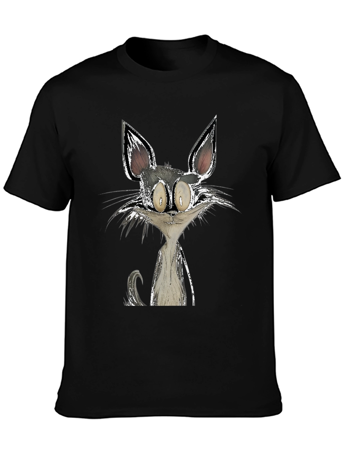 Cartoon Cat Graphic Black T-Shirt