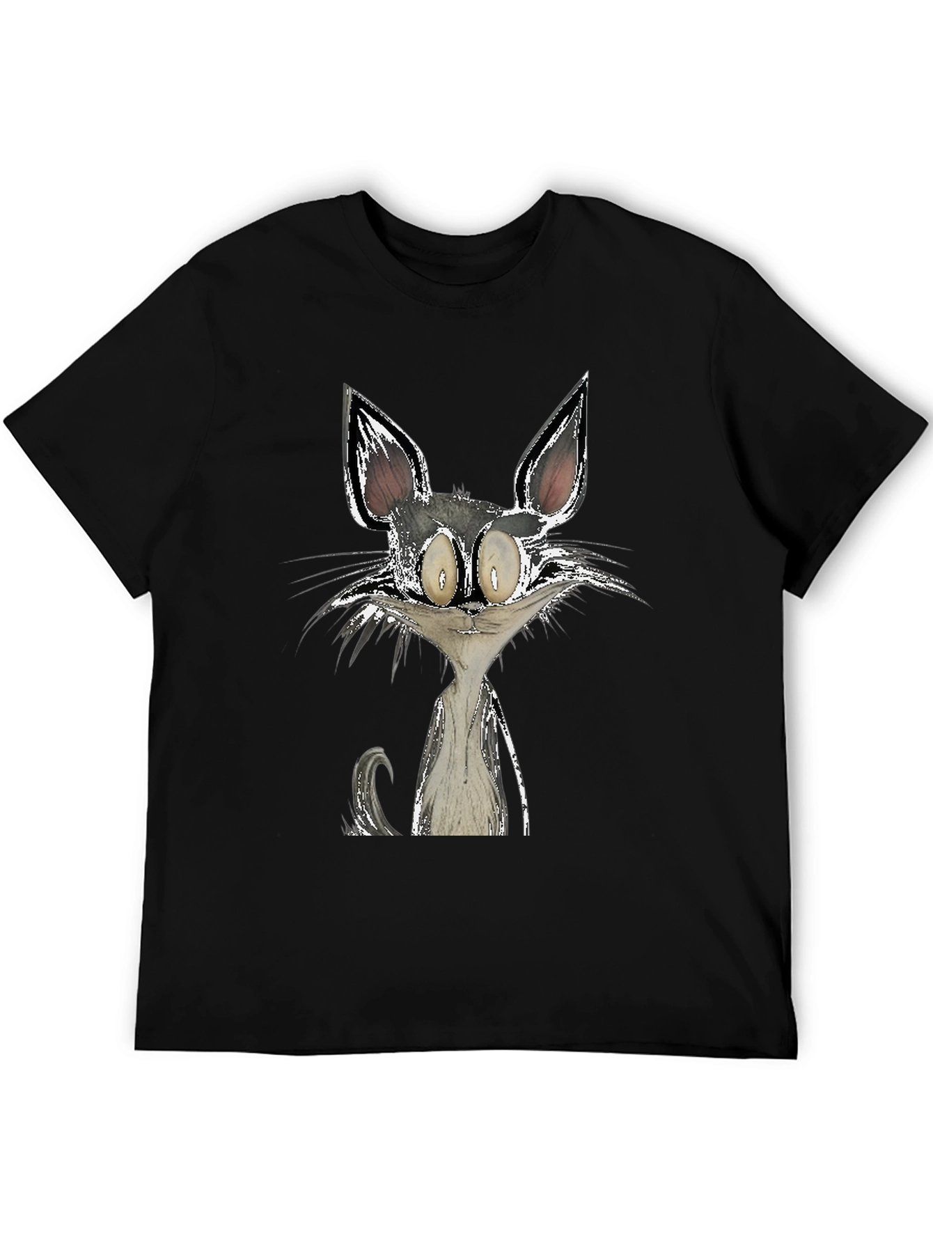 Cartoon Cat Graphic Black T-Shirt