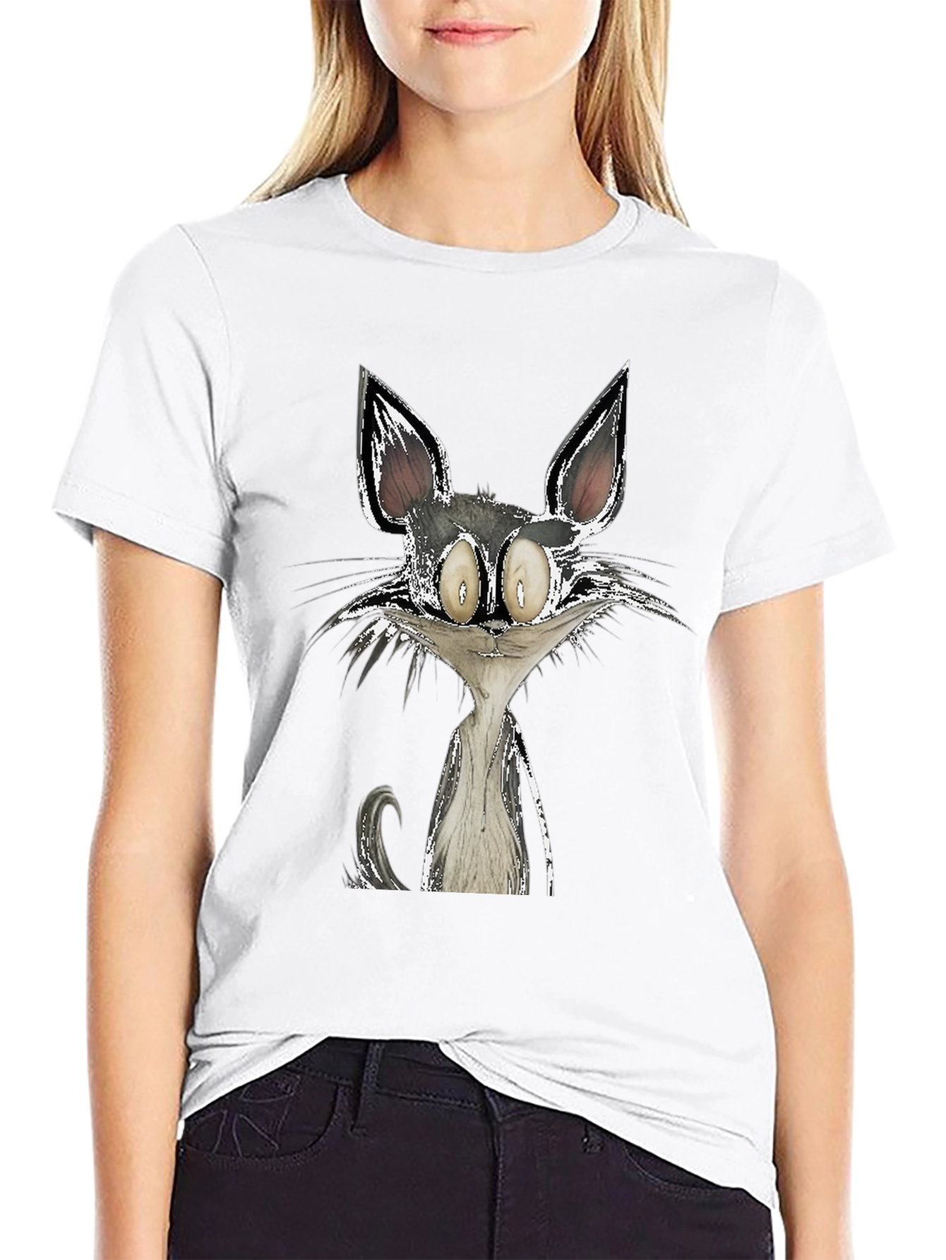 Cartoon Cat Graphic Black T-Shirt