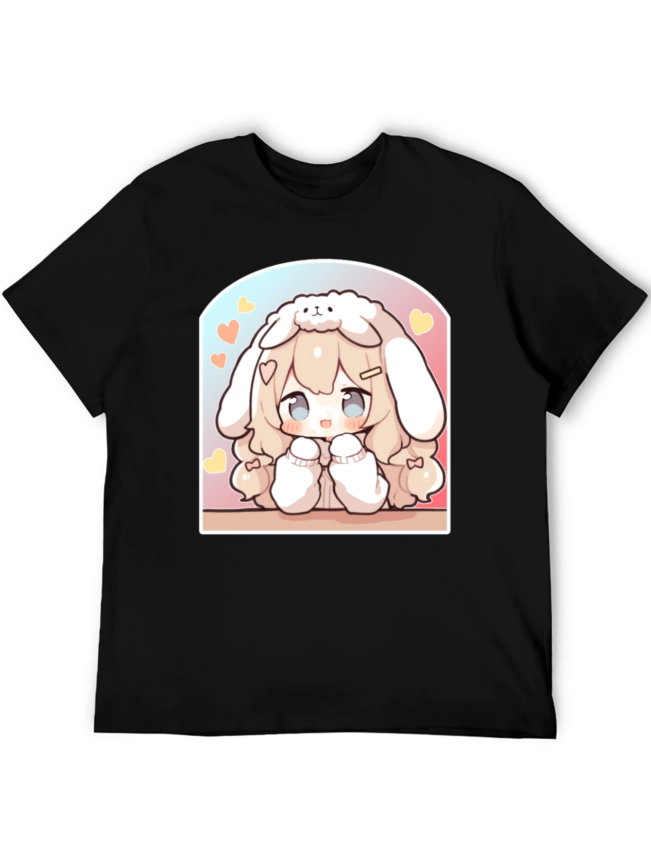 Kawaii Anime Bunny Girl Black T-Shirt