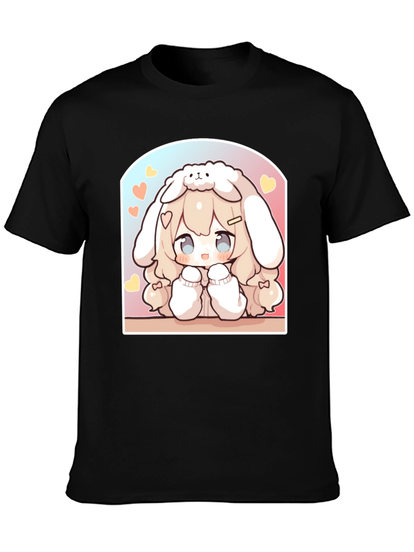 Kawaii Anime Bunny Girl Black T-Shirt