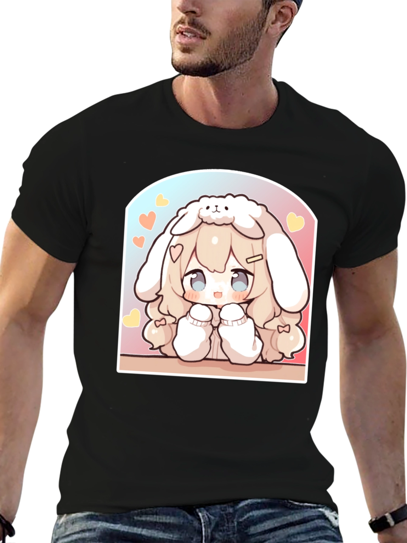 Kawaii Anime Bunny Girl Black T-Shirt