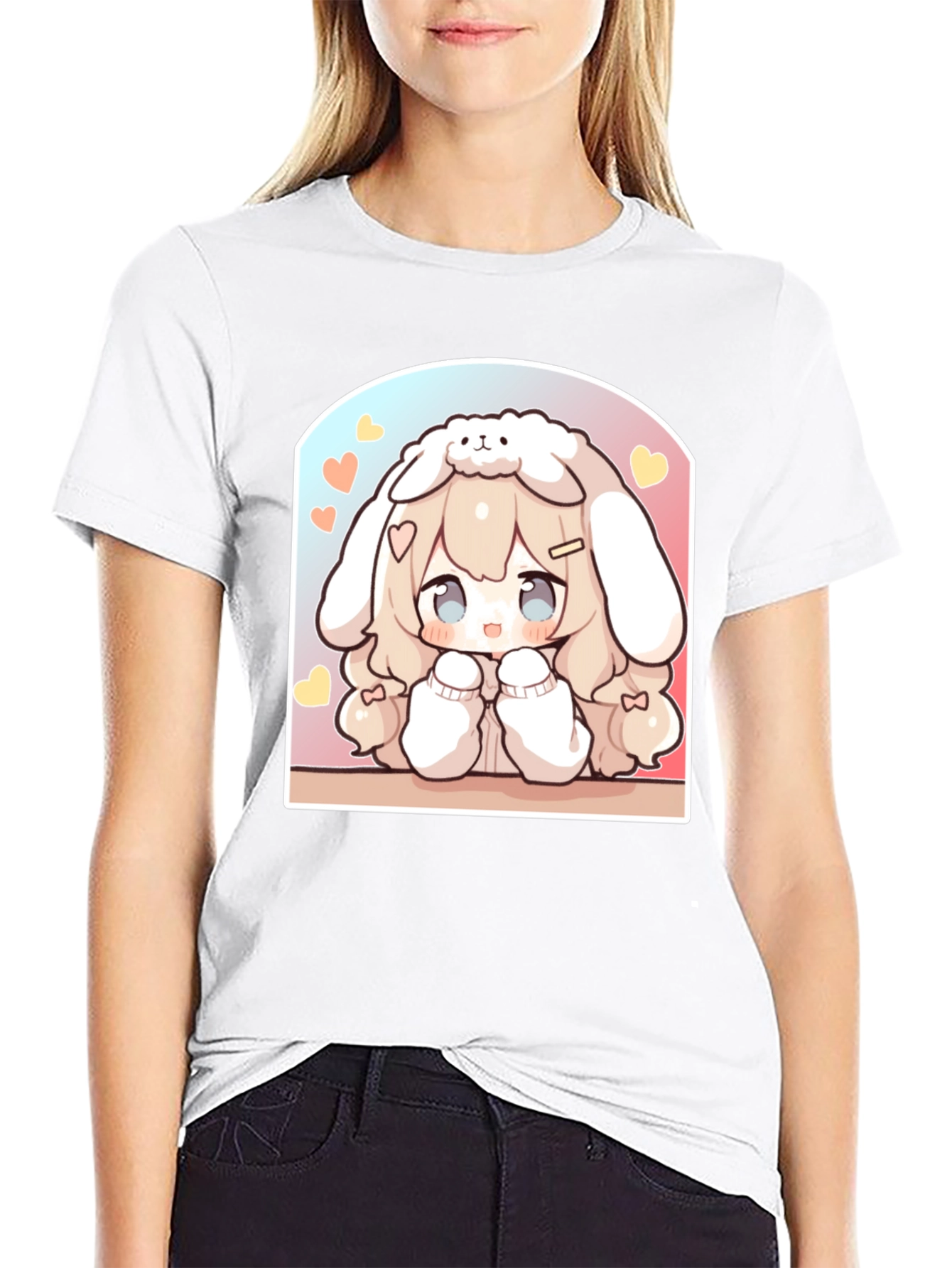 Kawaii Anime Bunny Girl Black T-Shirt
