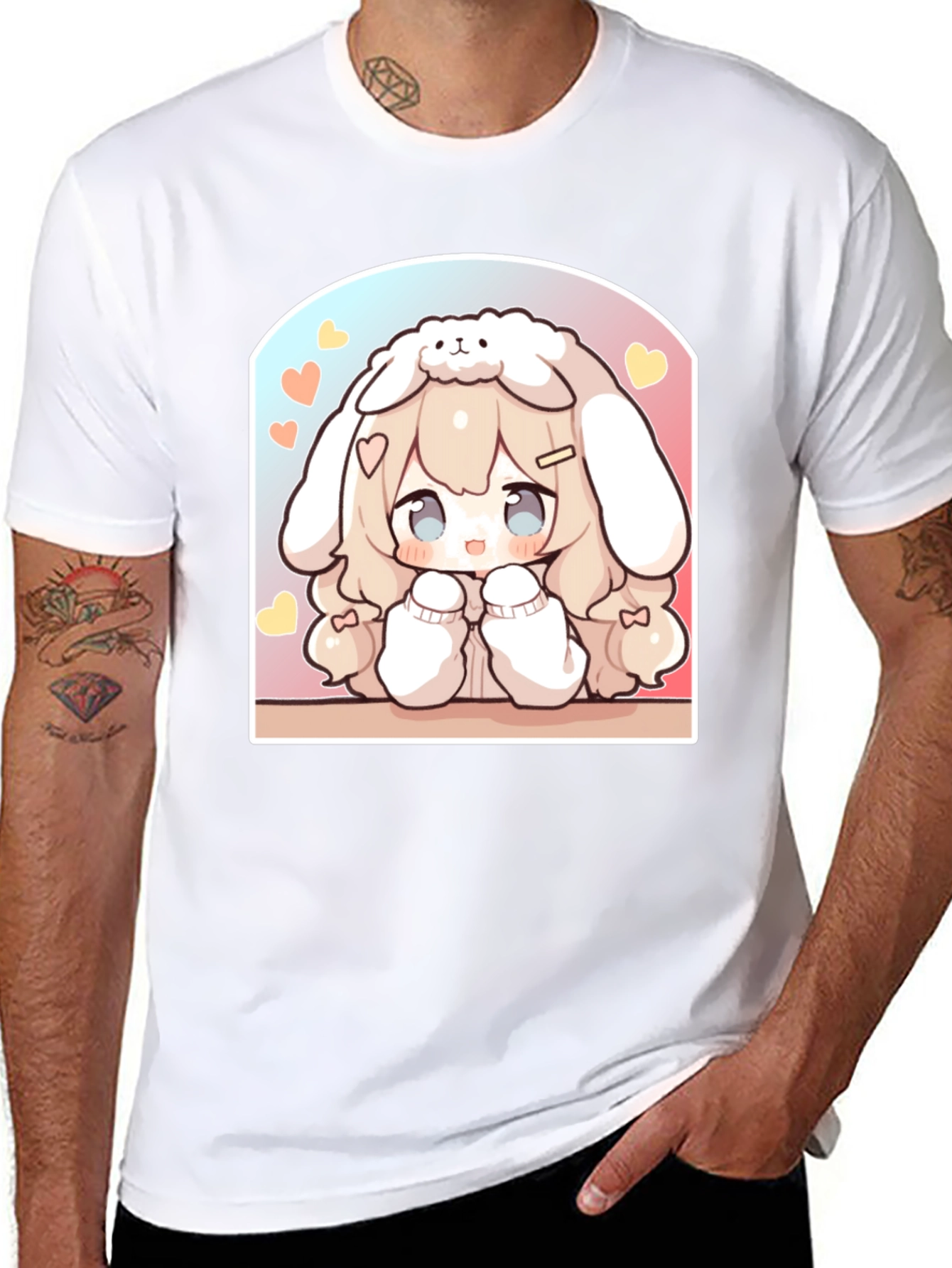 Kawaii Anime Bunny Girl Black T-Shirt