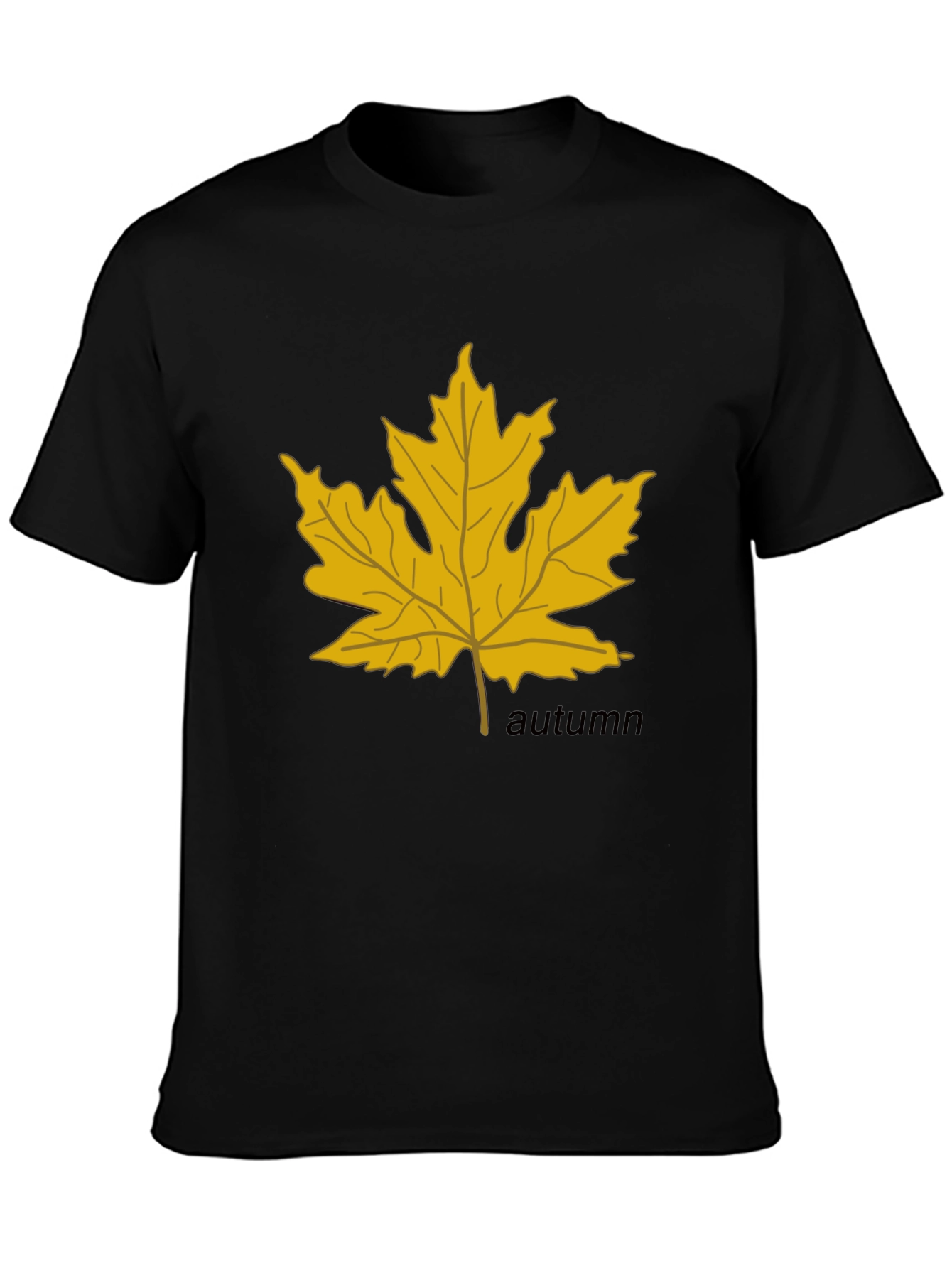 Autumn Maple Leaf Graphic Black T-Shirt